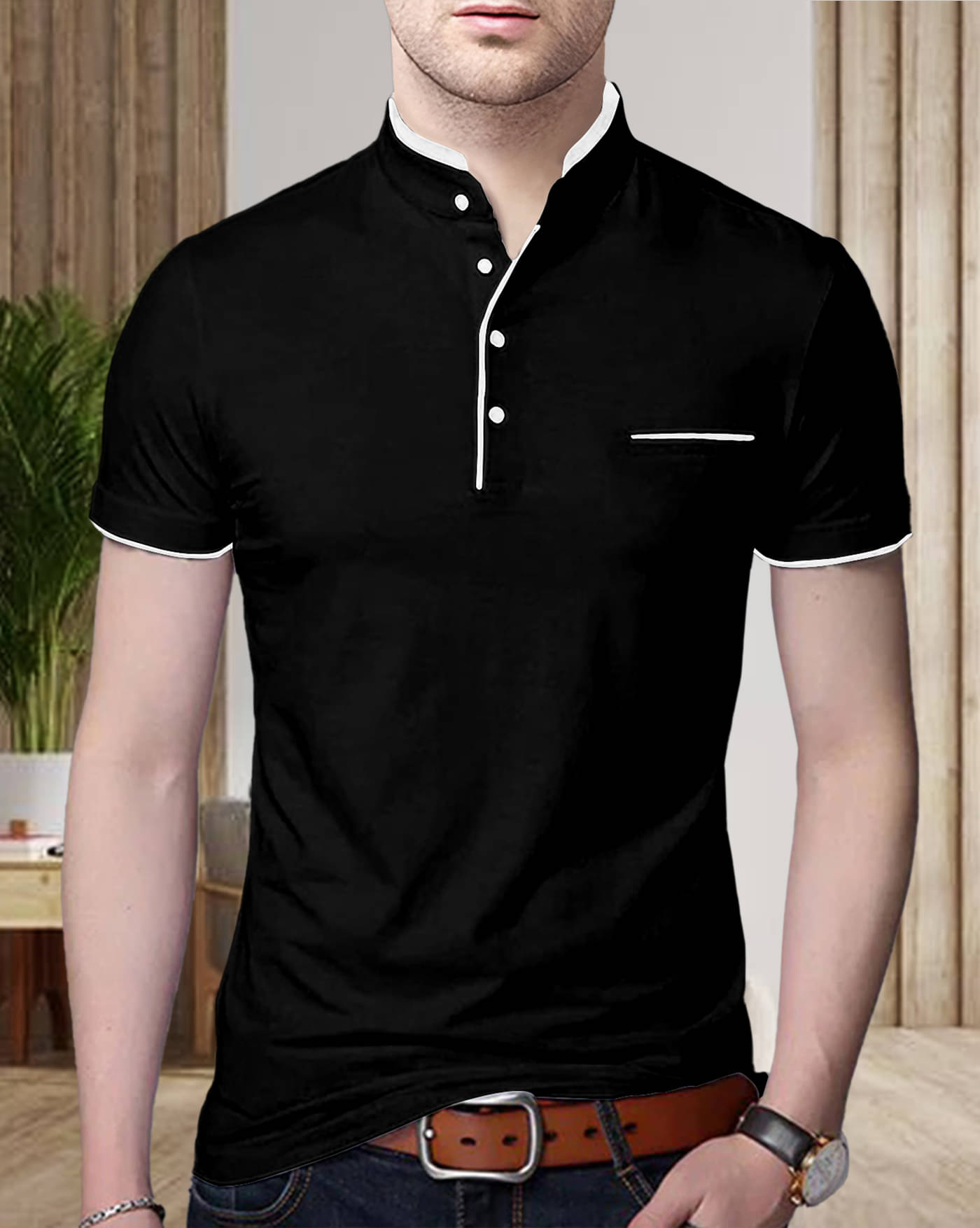 AOOSH Cotton Blend Regular Fit Solid Half Sleeves Men's Henley T-Shirt - Black ( Pack of 1 ) AOOSH Cotton Blend Regular Fit Solid Half Sleeves Men's Henley T-Shirt - Black ( Pack of 1 )