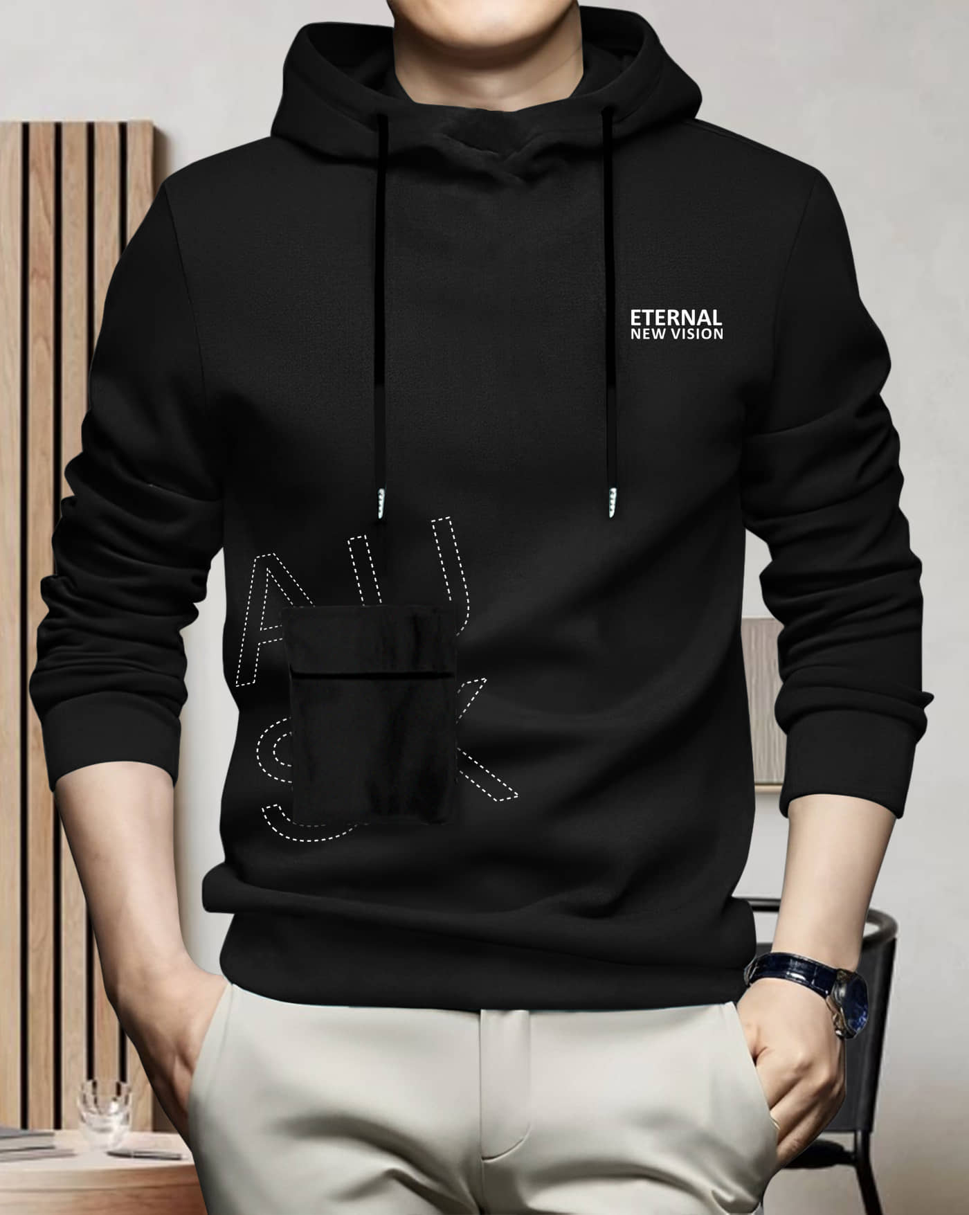 AOOSH Cotton Blend Regular Fit Printed Full Sleeves Men's Hooded T-Shirt - White ( Pack of 1 )