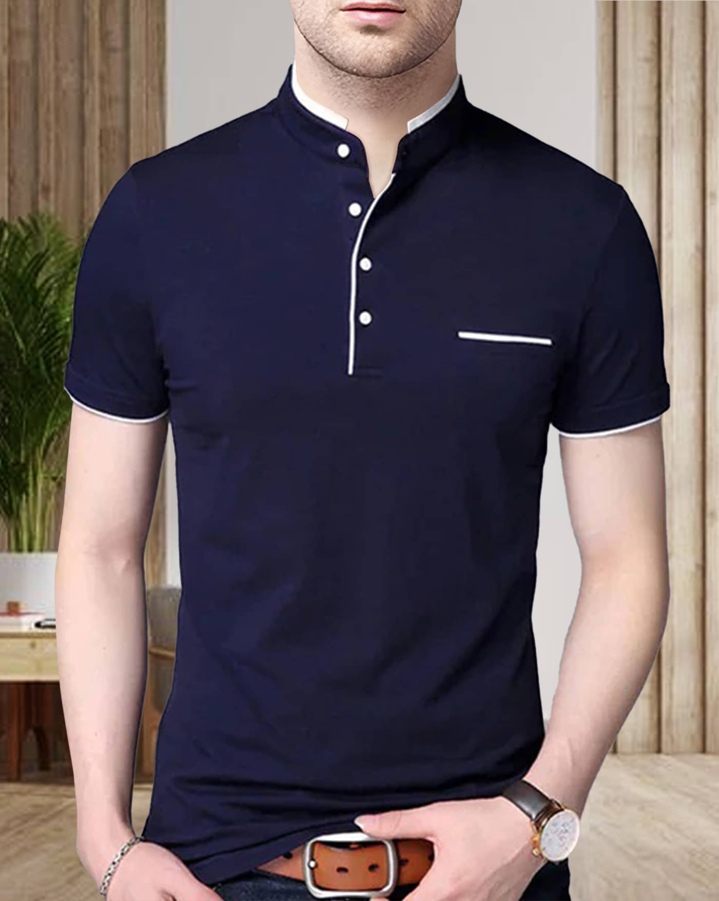 AOOSH Cotton Blend Regular Fit Solid Half Sleeves Men's Henley T-Shirt - Navy Blue ( Pack of 1 ) AOOSH Cotton Blend Regular Fit Solid Half Sleeves Men's Henley T-Shirt - Navy Blue ( Pack of 1 )