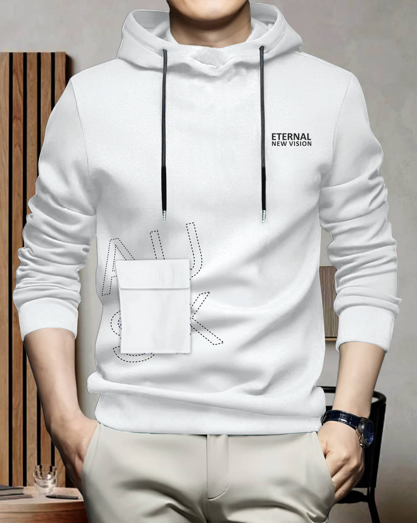     			AOOSH Cotton Blend Regular Fit Printed Full Sleeves Men's Hooded T-Shirt - White ( Pack of 1 )
