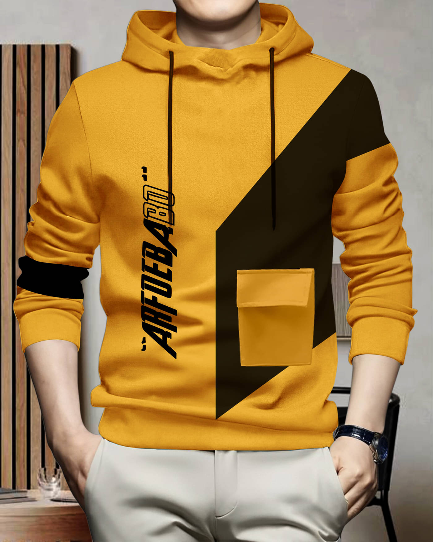 AOOSH Cotton Blend Regular Fit Printed Full Sleeves Men's Hooded T-Shirt - Mustard ( Pack of 1 ) AOOSH Cotton Blend Regular Fit Printed Full Sleeves Men's Hooded T-Shirt - Mustard ( Pack of 1 )