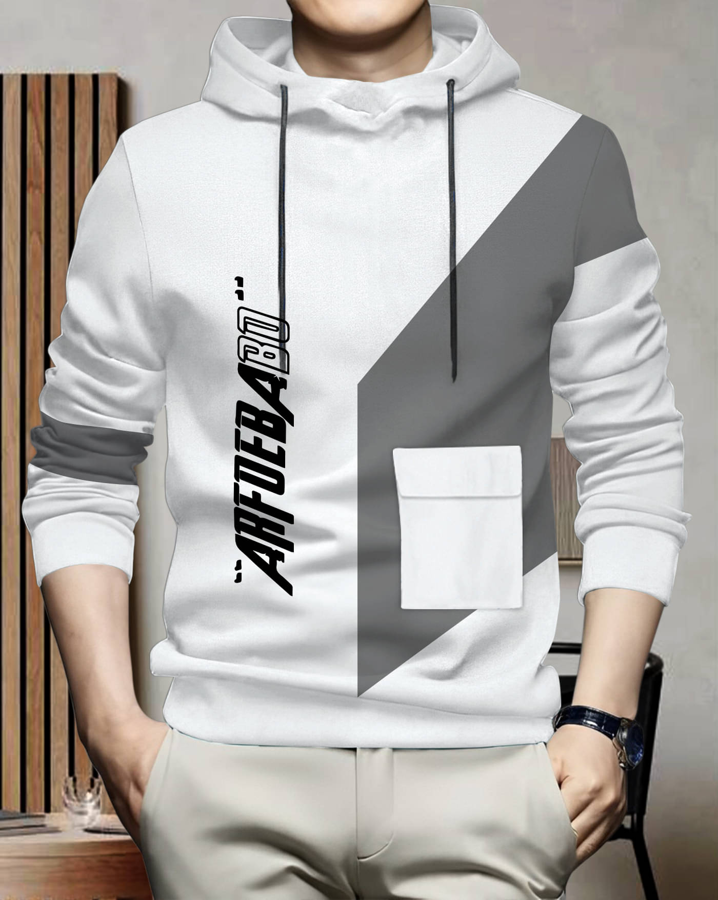     			AOOSH Cotton Blend Regular Fit Printed Full Sleeves Men's Hooded T-Shirt - White ( Pack of 1 )