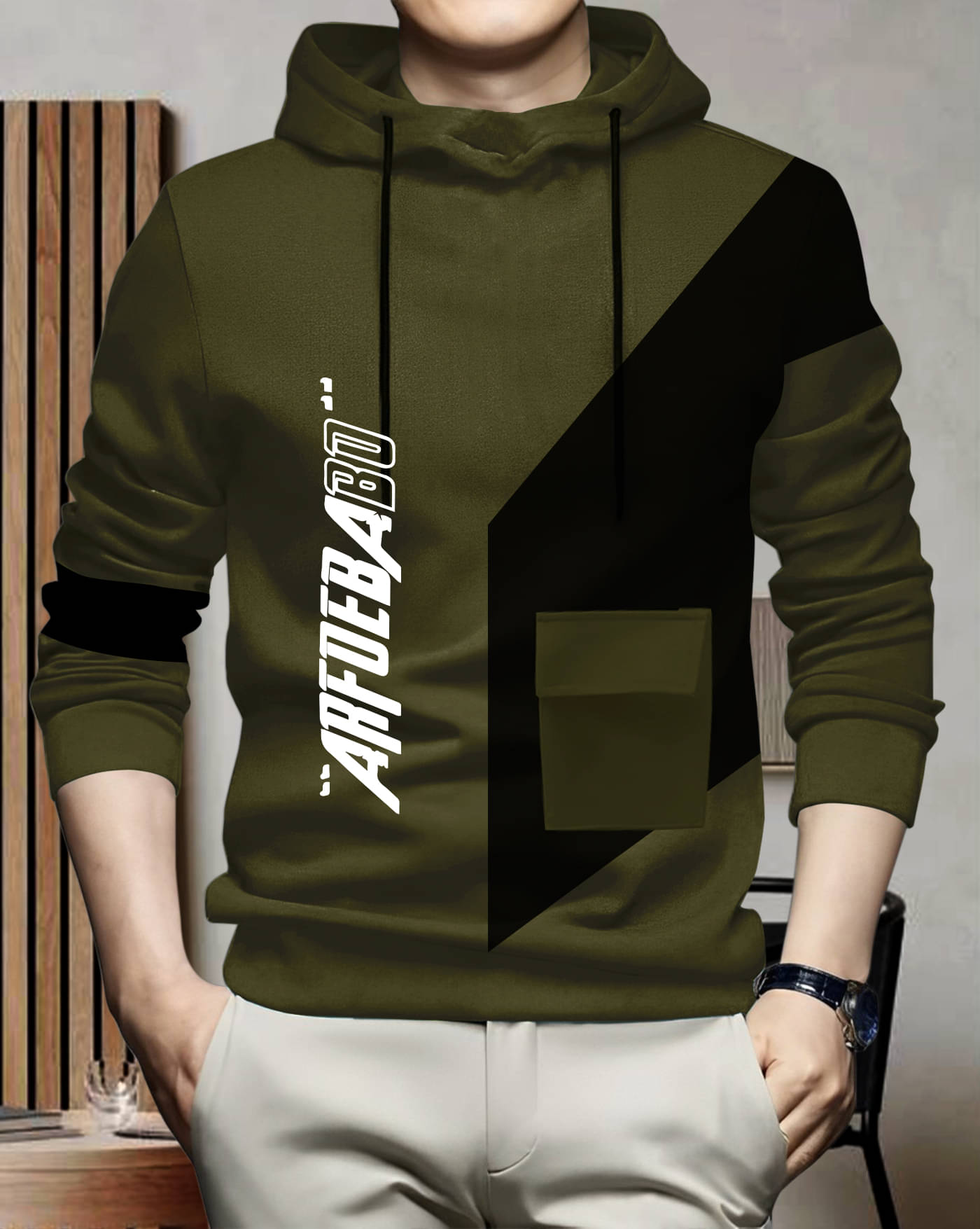 AOOSH Cotton Blend Regular Fit Printed Full Sleeves Men's Hooded T-Shirt - Olive ( Pack of 1 ) AOOSH Cotton Blend Regular Fit Printed Full Sleeves Men's Hooded T-Shirt - Olive ( Pack of 1 )