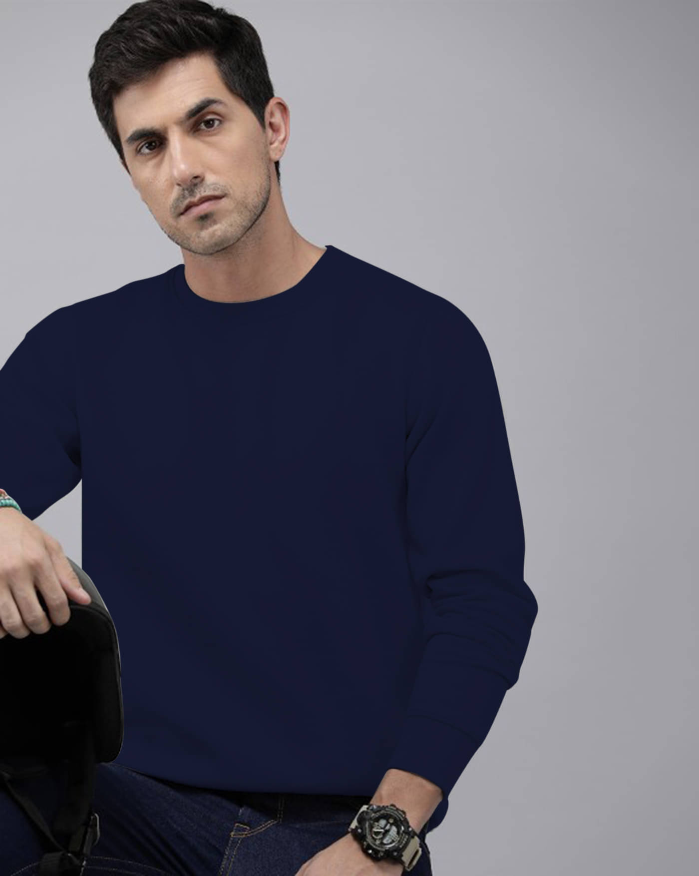     			AOOSH Fleece Round Neck Men's Sweatshirt - Navy Blue ( Pack of 1 )