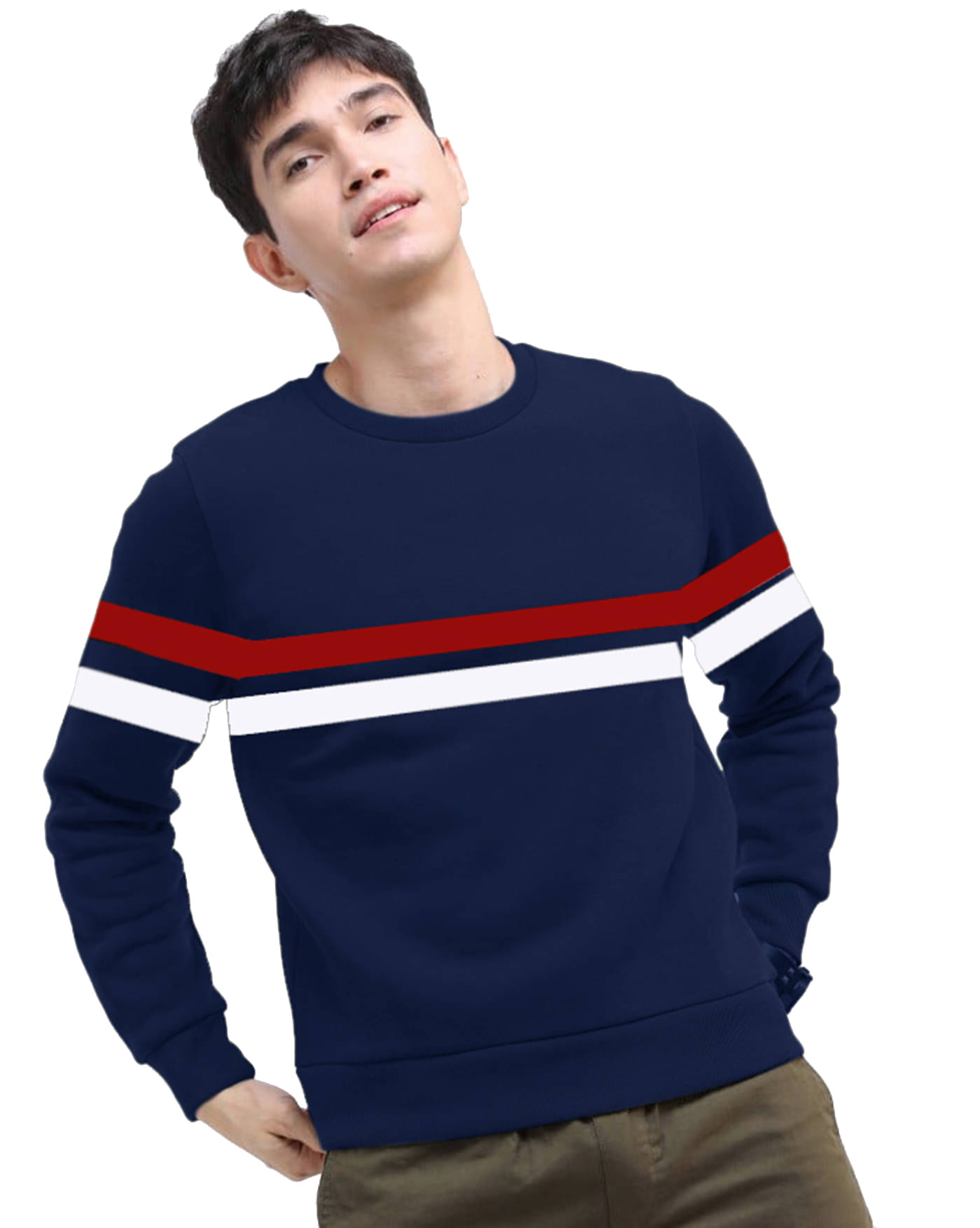     			AOOSH Fleece Round Neck Men's Sweatshirt - Navy Blue ( Pack of 1 )