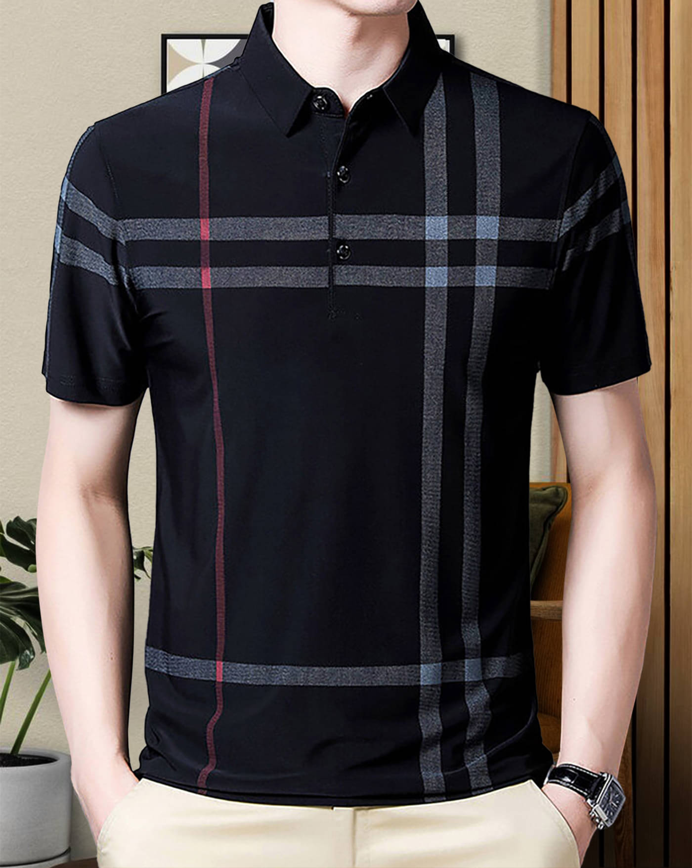 AOOSH Pack of 1 Cotton Blend Regular Fit Printed Half Sleeves Men's Polo T Shirt ( Black ) AOOSH Pack of 1 Cotton Blend Regular Fit Printed Half Sleeves Men's Polo T Shirt ( Black )