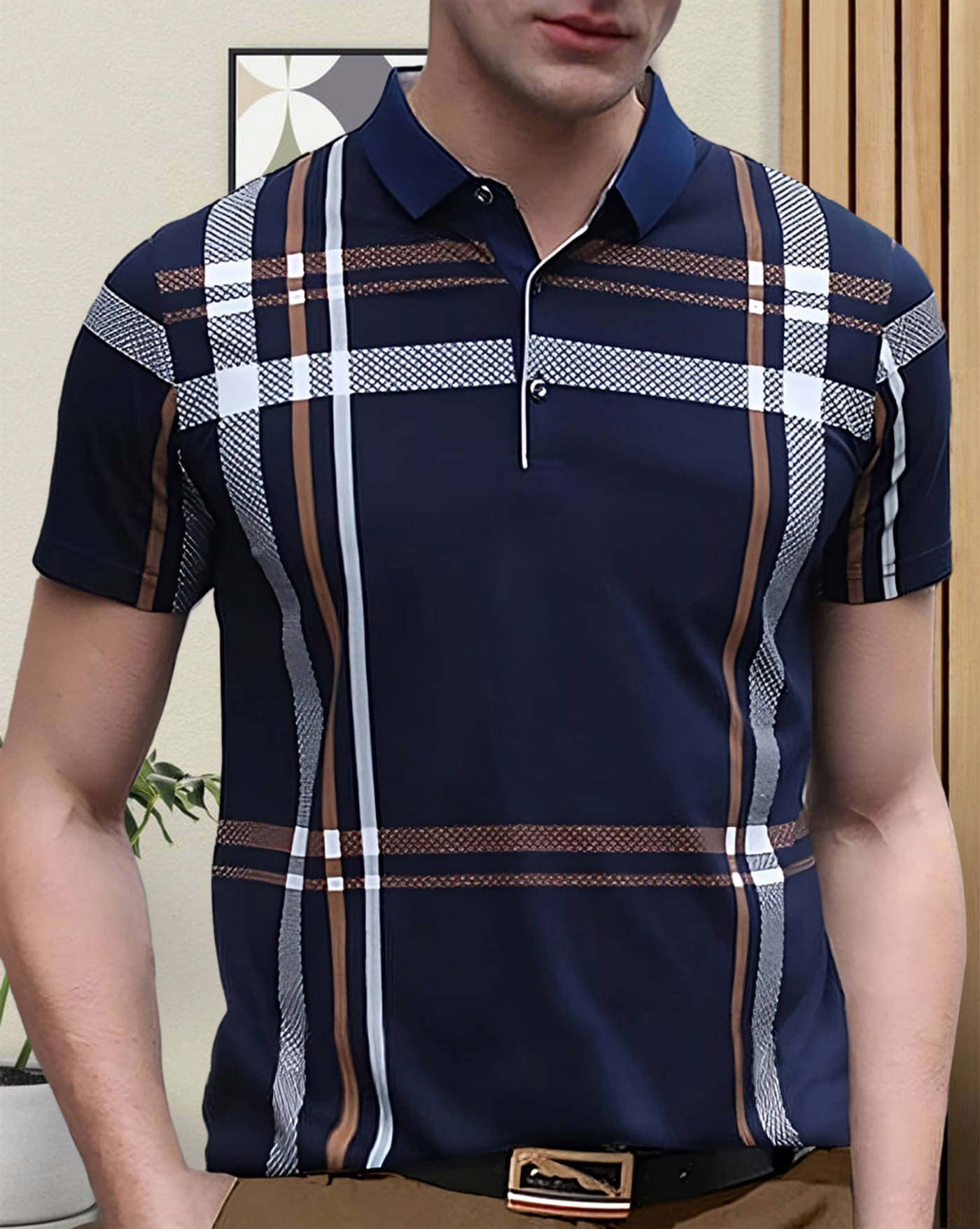     			AOOSH Pack of 1 Cotton Blend Regular Fit Printed Half Sleeves Men's Polo T Shirt ( Navy )
