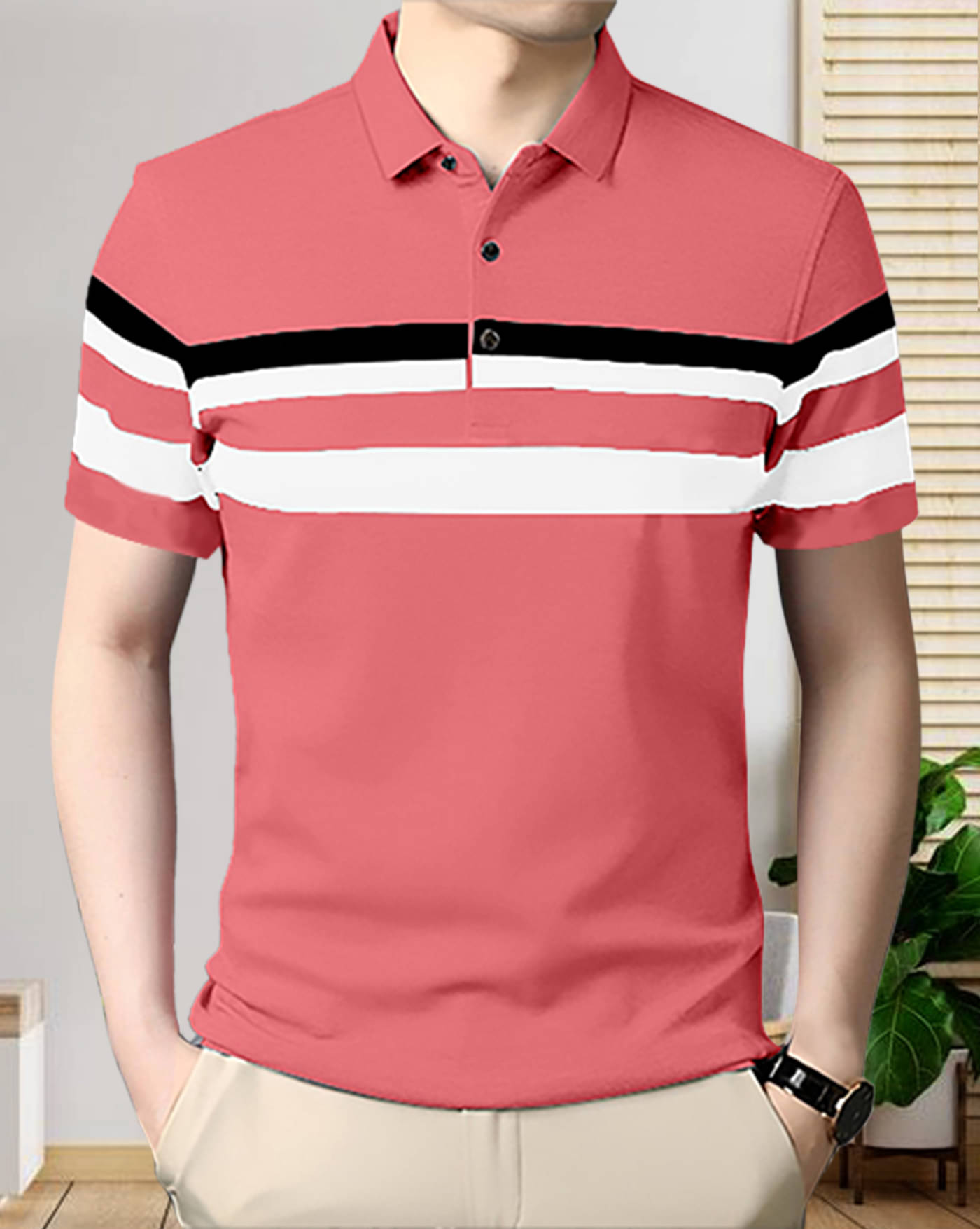 AOOSH Pack of 1 Cotton Blend Regular Fit Colorblock Half Sleeves Men's Polo T Shirt ( Peach ) AOOSH Pack of 1 Cotton Blend Regular Fit Colorblock Half Sleeves Men's Polo T Shirt ( Peach )