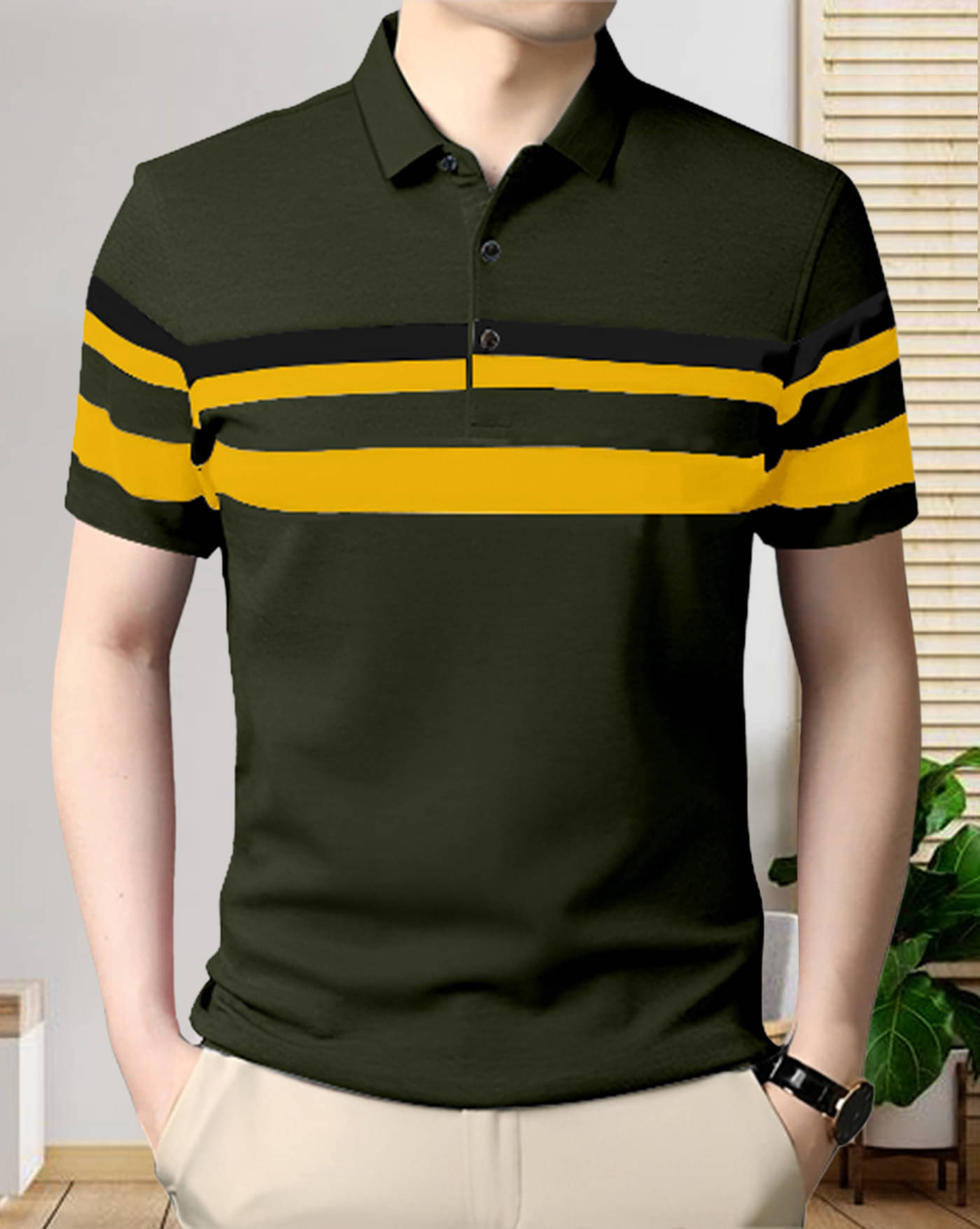 AOOSH Pack of 1 Cotton Blend Regular Fit Colorblock Half Sleeves Men's Polo T Shirt ( Olive Green ) AOOSH Pack of 1 Cotton Blend Regular Fit Colorblock Half Sleeves Men's Polo T Shirt ( Olive Green )