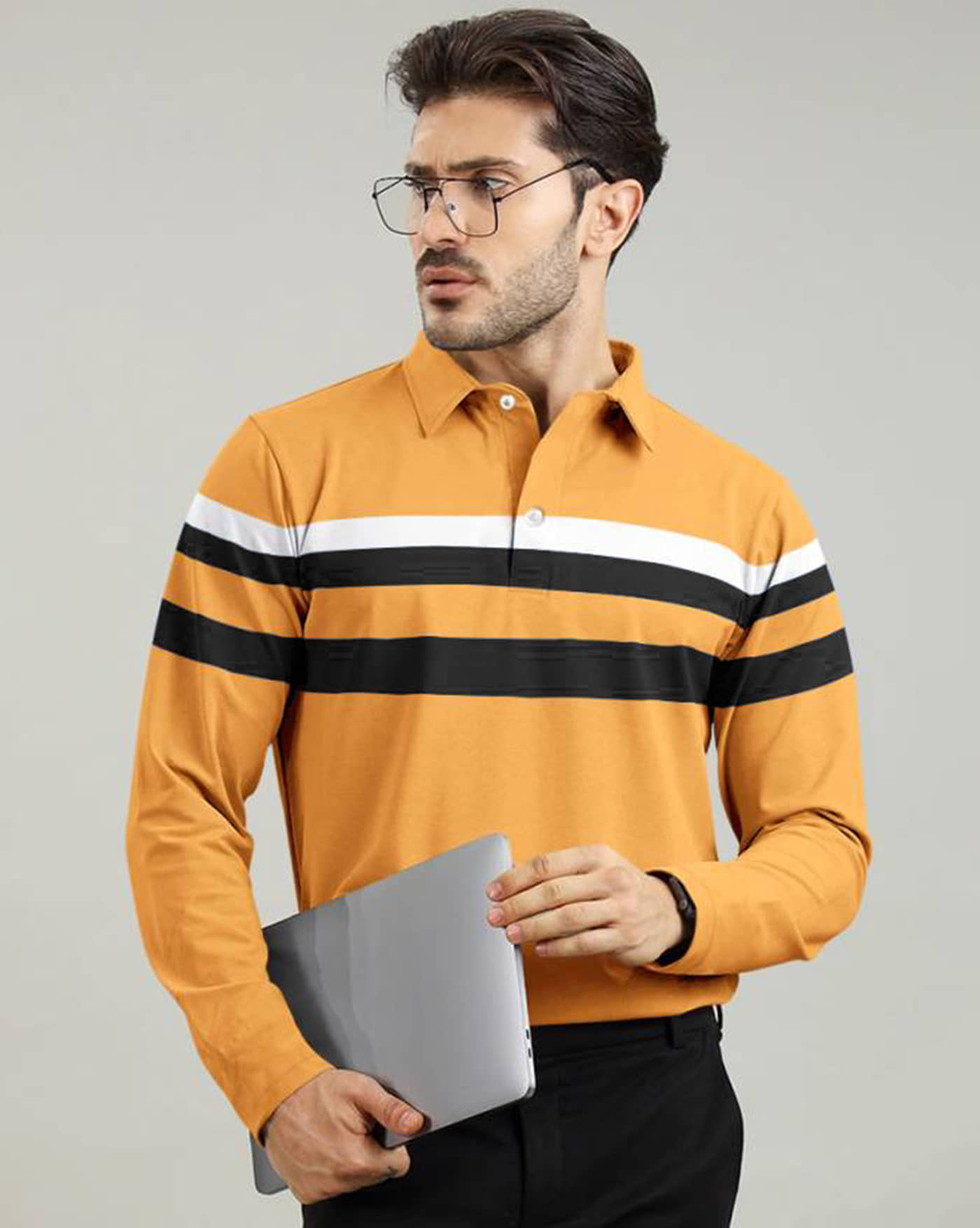 AOOSH Pack of 1 Cotton Blend Regular Fit Colorblock Full Sleeves Men's Polo T Shirt ( Teal Blue )