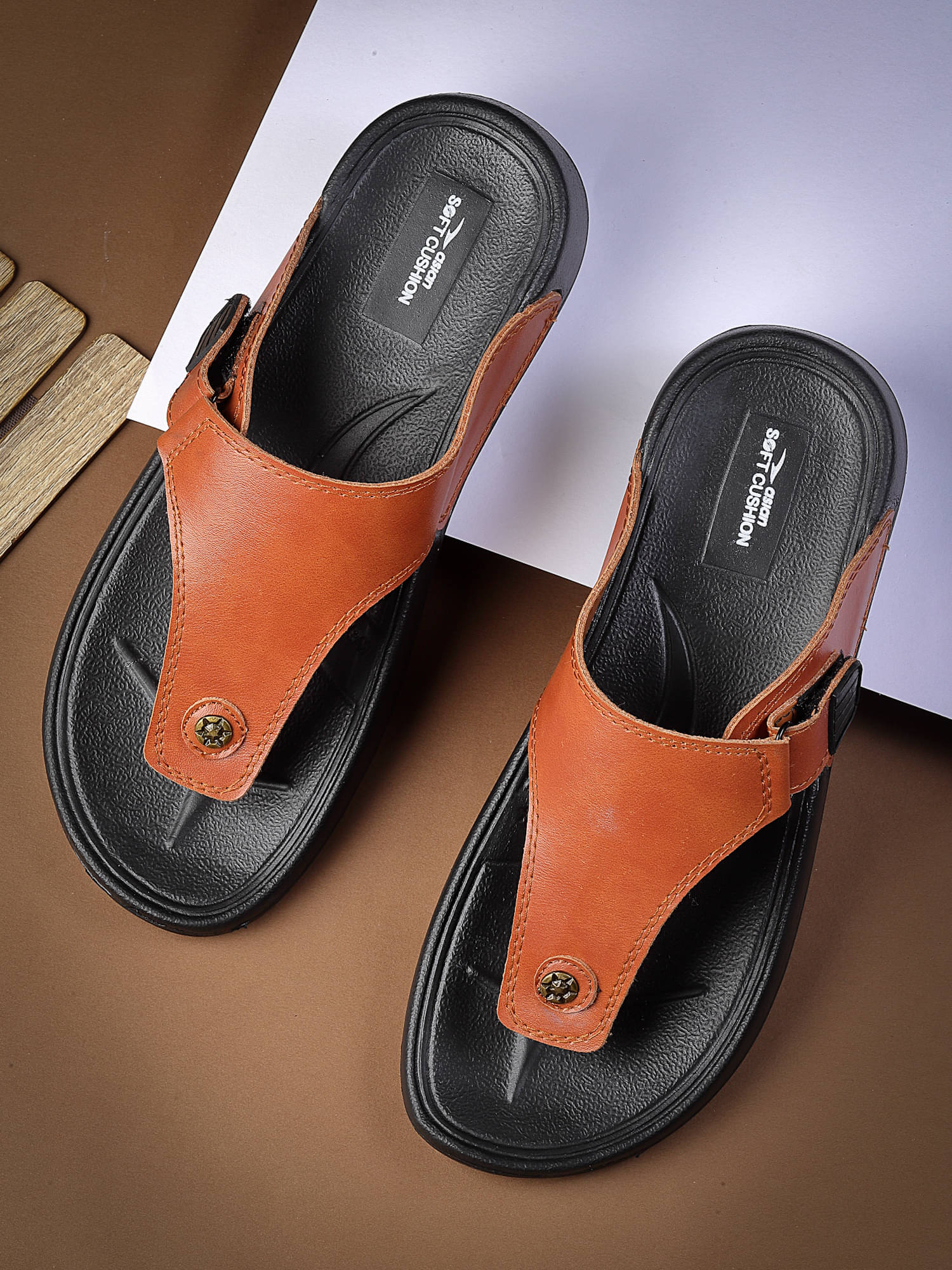     			ASIAN Tan Men's Leather Slipper