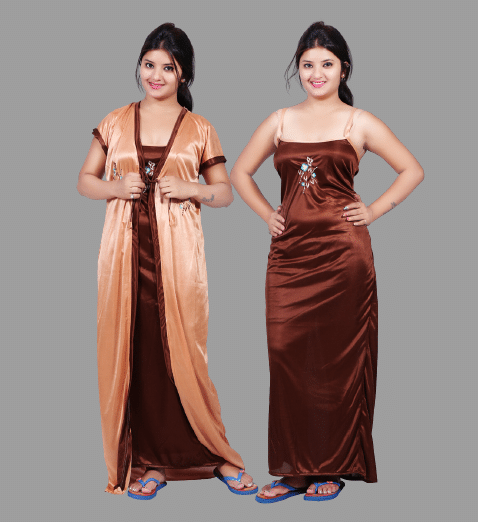     			BAILEY SELLS Beige Satin Women's Nightwear Nighty & Night Gowns ( Pack of 2 )