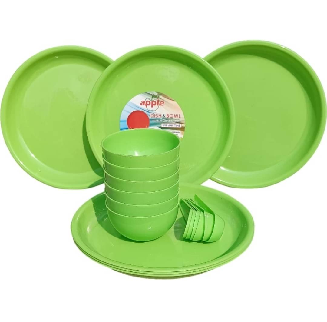 BLUENIN GREEN DINNER SET Plain Plastic Dinner Set ( Pack of 18 ) Green BLUENIN GREEN DINNER SET Plain Plastic Dinner Set ( Pack of 18 ) Green