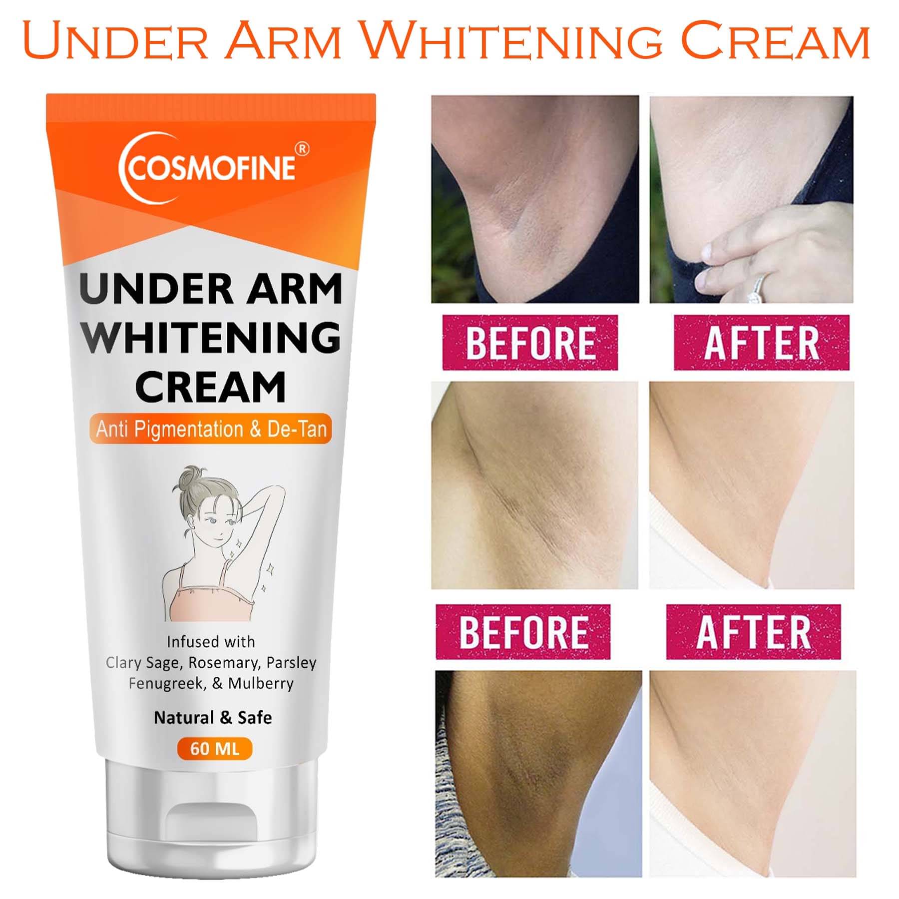     			COSMOFINE Under Arm Whitening Cream, Neck Whitening Night Cream for All Skin Type 60 ml(Pack of 1)