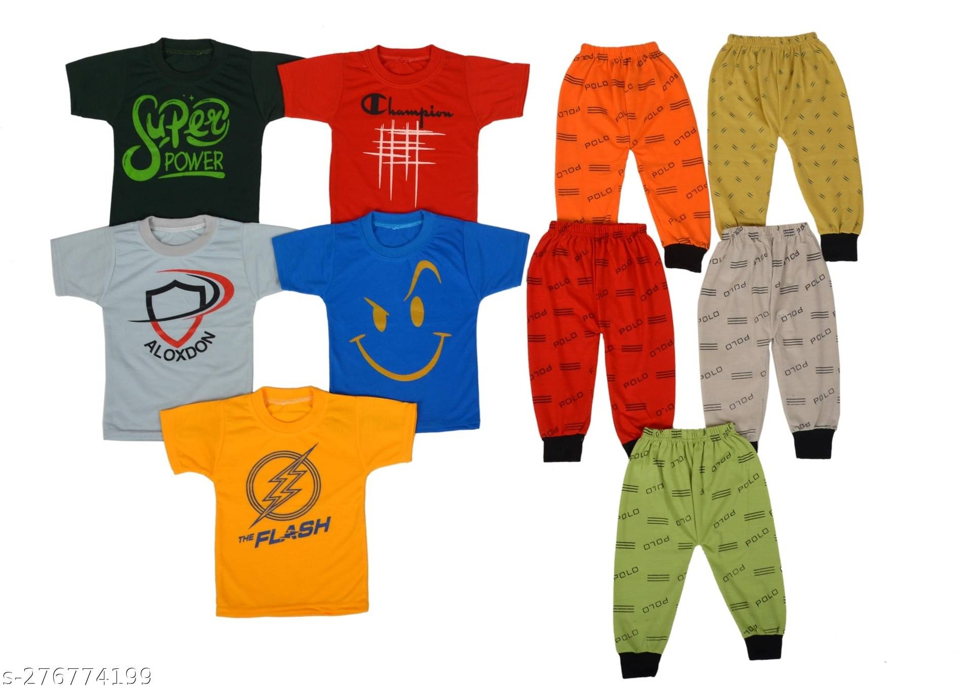     			DIAMOND EXPORTER Pack of 5 Baby Boys Cotton Blend T-Shirt & Pants Set ( Multicolor )
