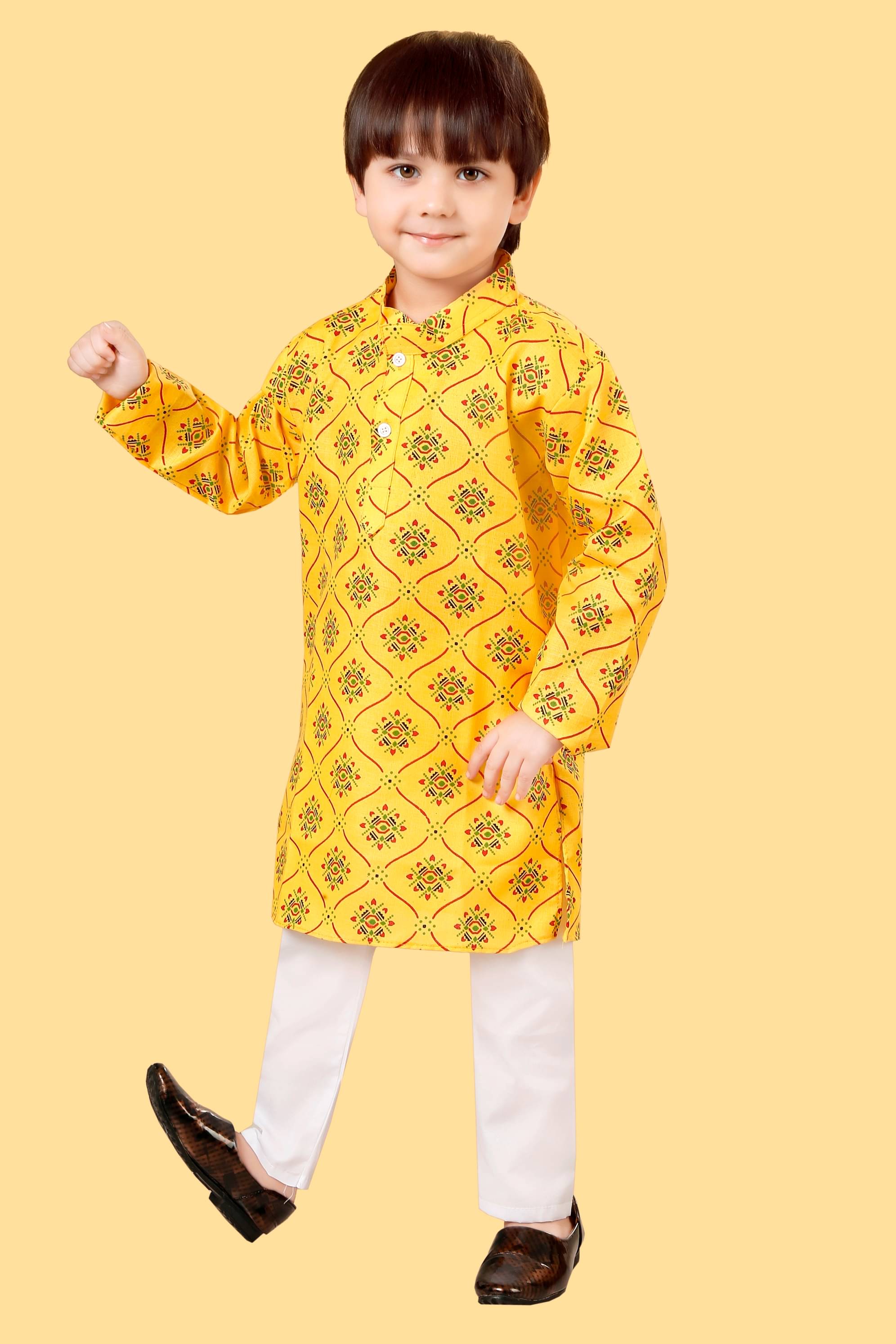 Digimart Boys Cotton Blend Ethnic - Pattern Kurta Pyjama Set ( Yellow , Pack of 1 ) Digimart Boys Cotton Blend Ethnic - Pattern Kurta Pyjama Set ( Yellow , Pack of 1 )