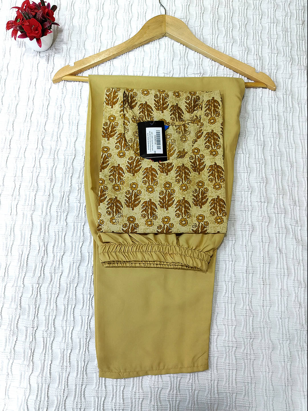     			Ethnicbasket Crepe Printed Kurti With Pants Women's Stitched Salwar Suit - Beige ( Pack of 1 )