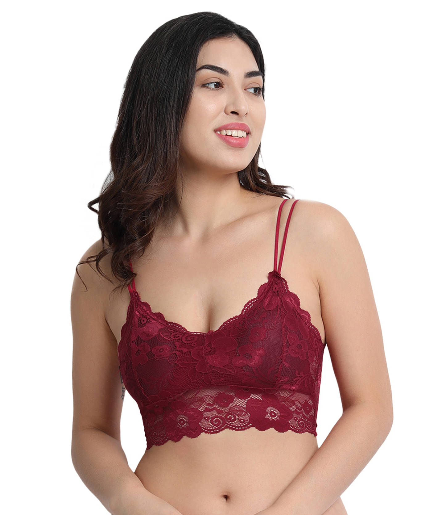 Flenzy Pack of 1 Lace Heavily Padded Bralette Bra For Women ( Maroon ) Flenzy Pack of 1 Lace Heavily Padded Bralette Bra For Women ( Maroon )