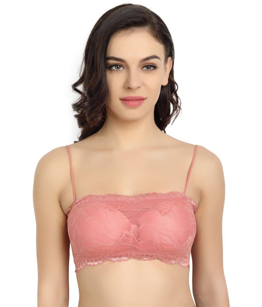 Flenzy Pack of 1 Lace Lightly Padded Bralette Bra For Women ( Pink )
