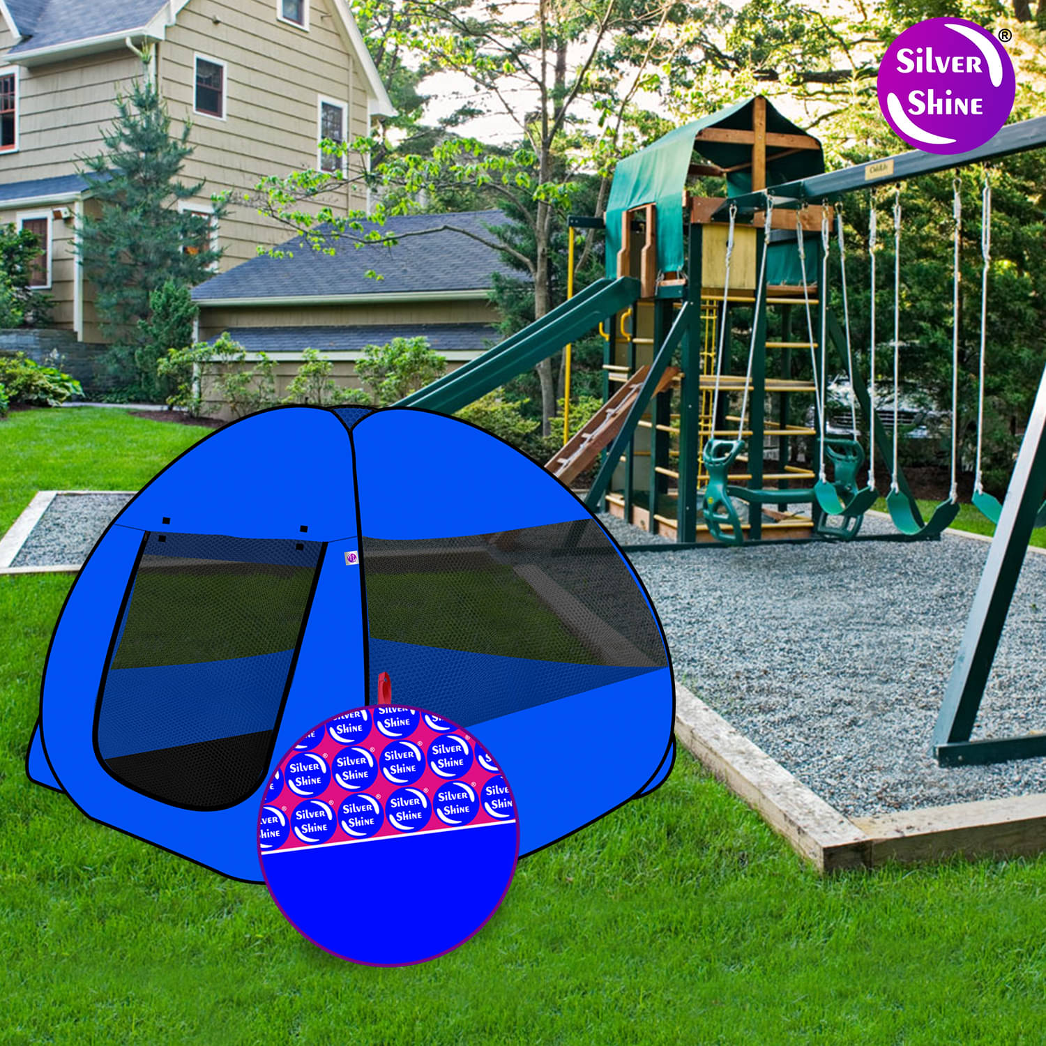     			Foldable Blue Patterns Popup Kids Play Tent House