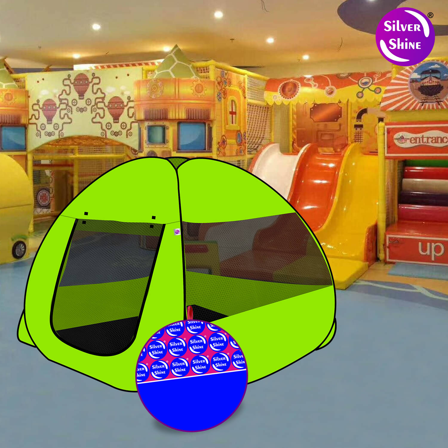     			Foldable Green Patterns Popup Kids Play Tent House