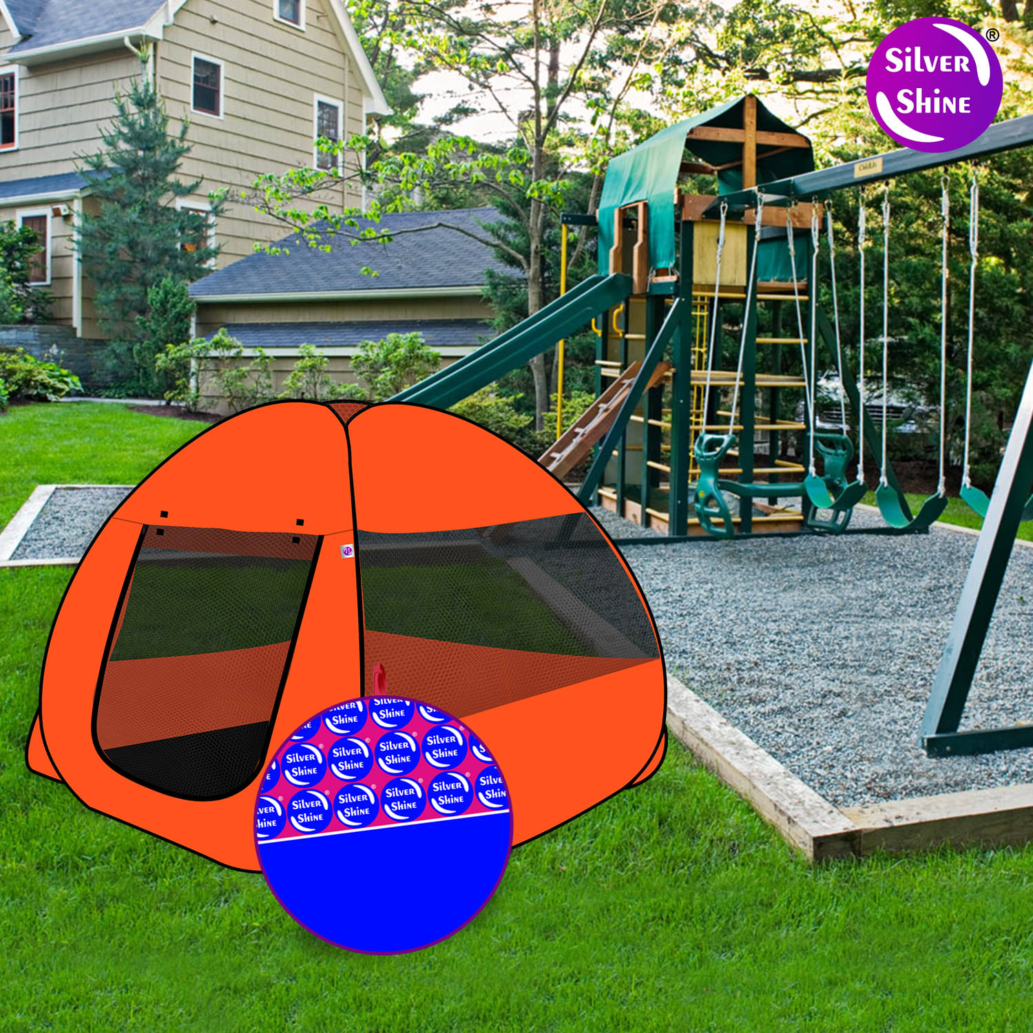     			Foldable Orange Patterns Popup Kids Play Tent House
