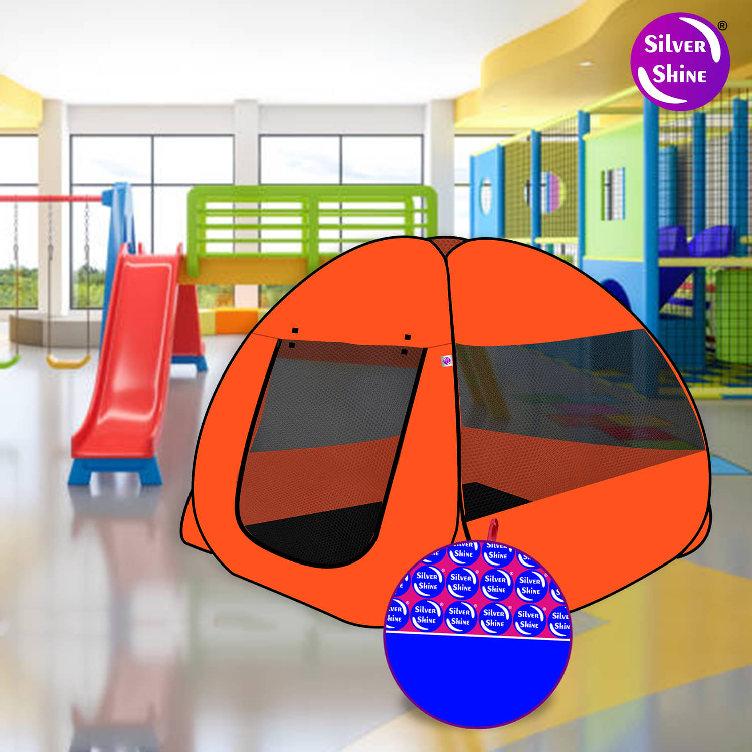     			Foldable Orange Patterns Popup Kids Play Tent House