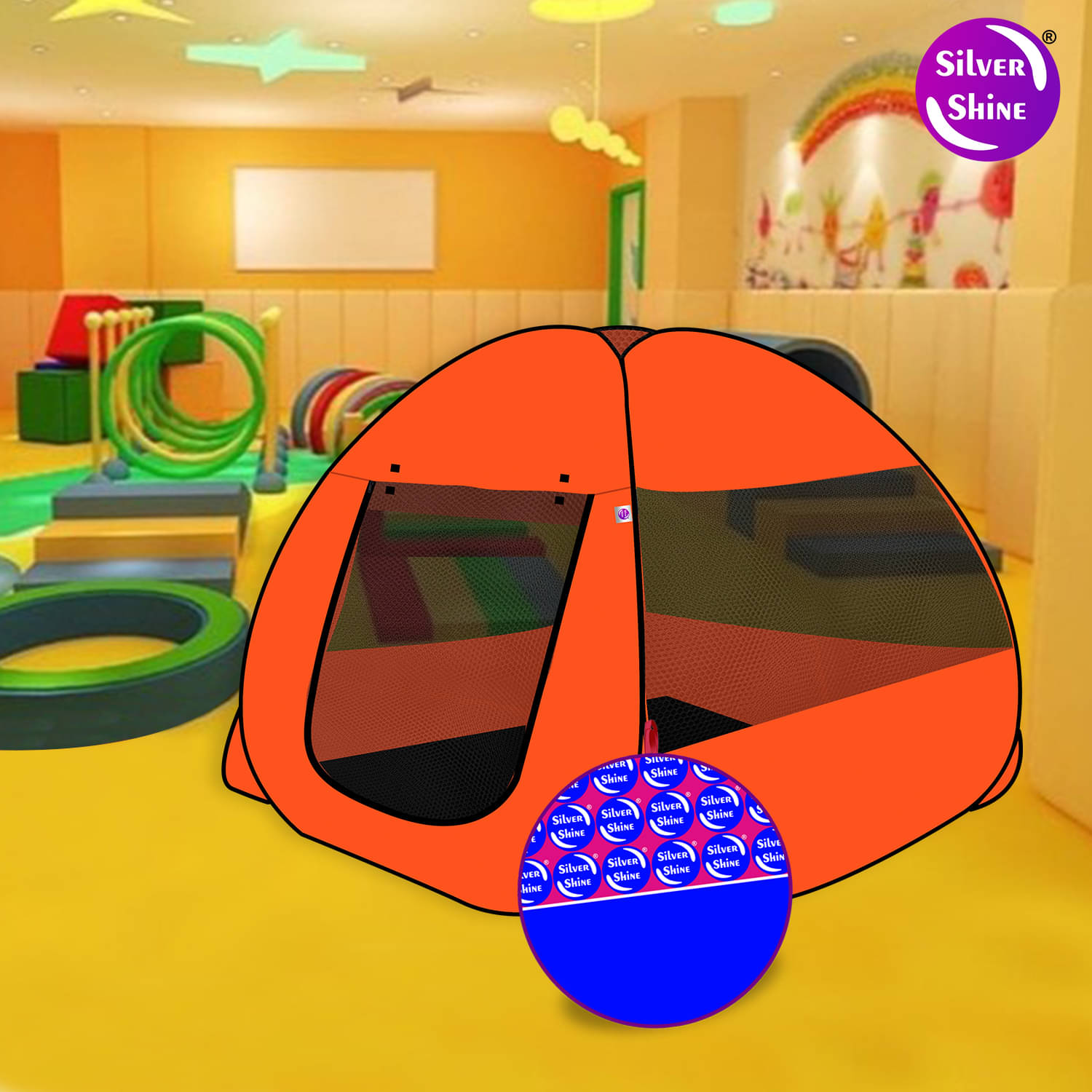     			Foldable Orange Patterns Popup Kids Play Tent House