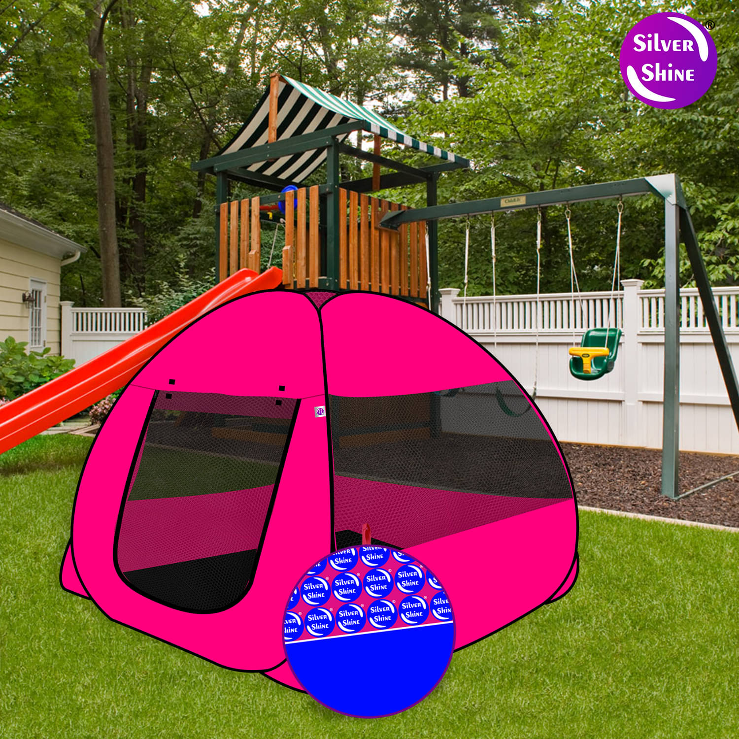     			Foldable Pink Patterns Popup Kids Play Tent House