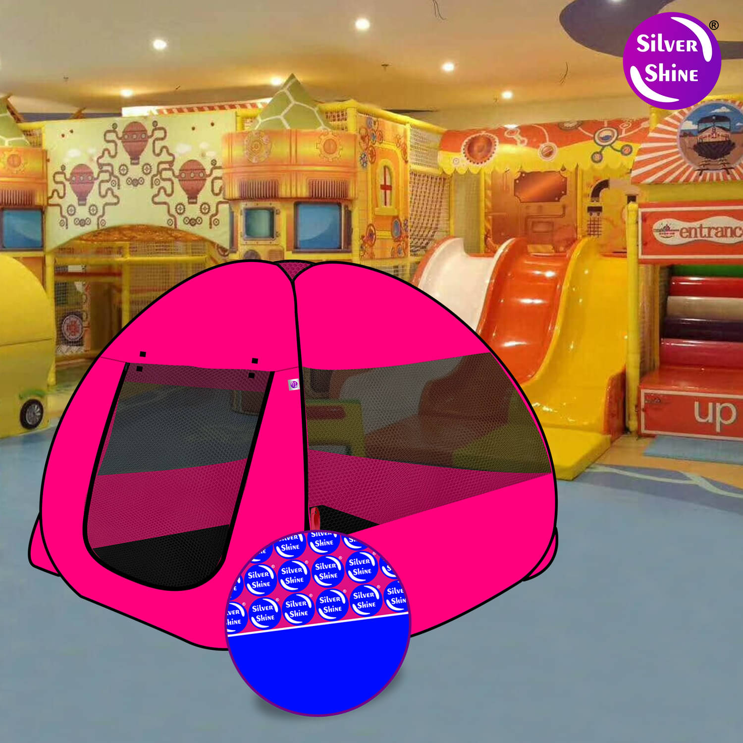     			Foldable Pink Patterns Popup Kids Play Tent House