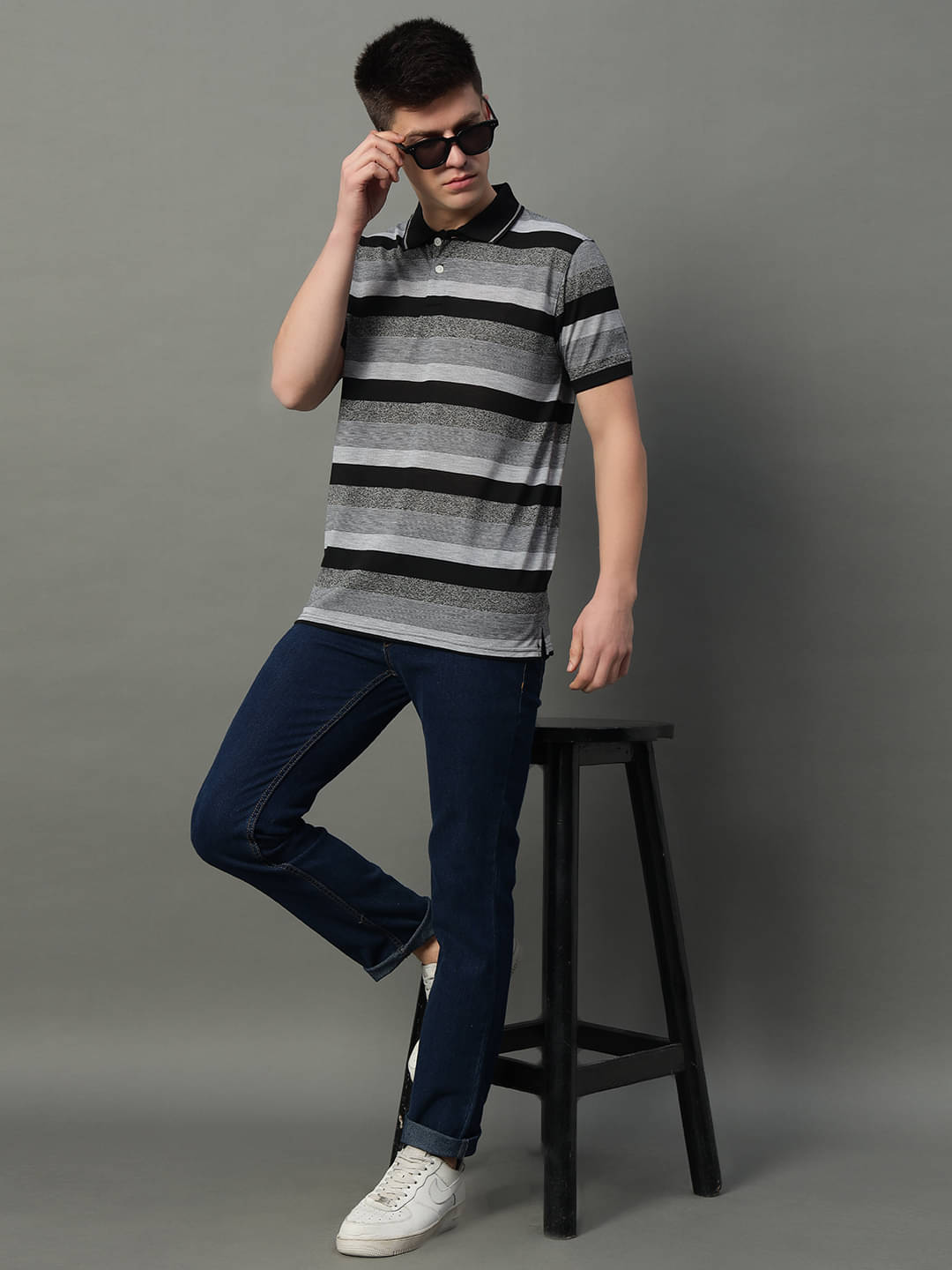     			GET GOLF Pack of 1 Cotton Blend Regular Fit Striped Half Sleeves Men's Polo T Shirt ( Grey )