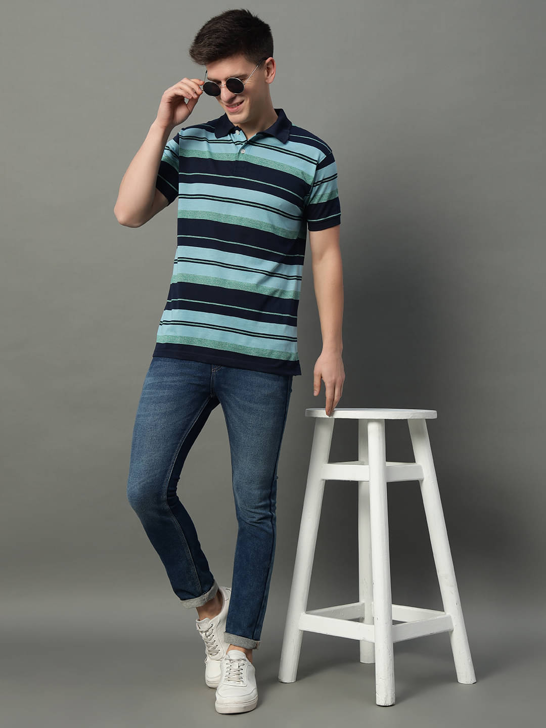    			GET GOLF Pack of 1 Cotton Blend Regular Fit Striped Half Sleeves Men's Polo T Shirt ( Aqua )