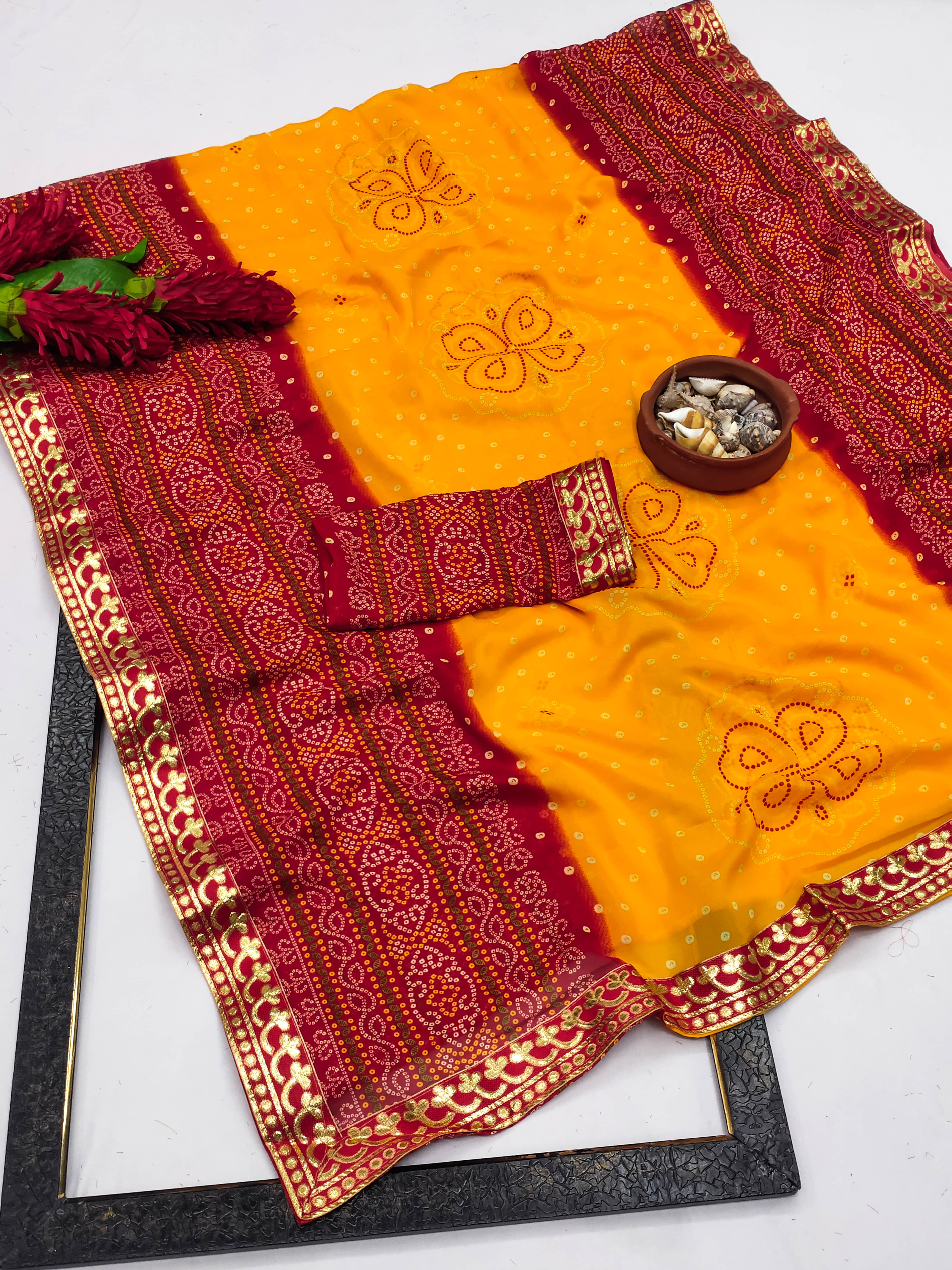 Kanooda Prints Georgette Printed Saree With Unstitched Blouse Piece ( Yellow ) Kanooda Prints Georgette Printed Saree With Unstitched Blouse Piece ( Yellow )