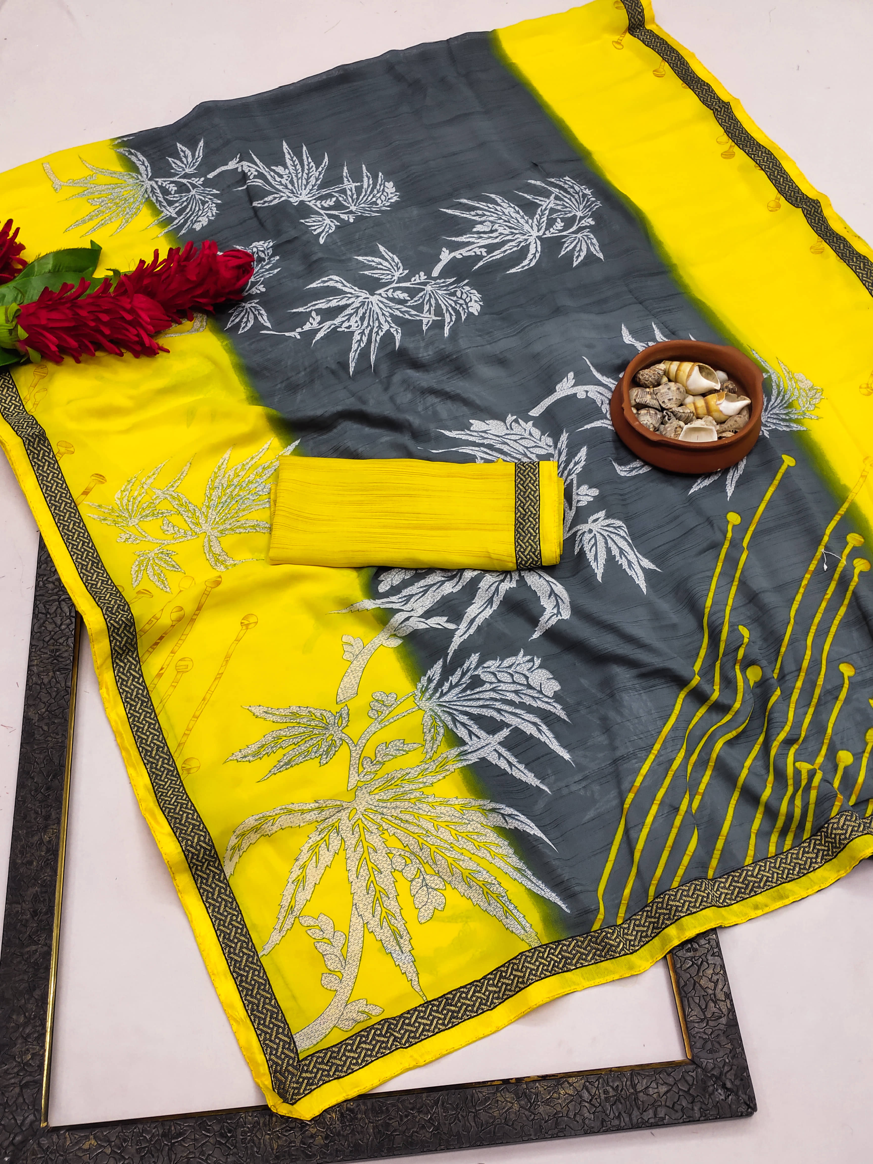 Kanooda Prints Georgette Printed Saree With Unstitched Blouse Piece ( Multicolor ) - Sarees | Buy online on ZillyBuy