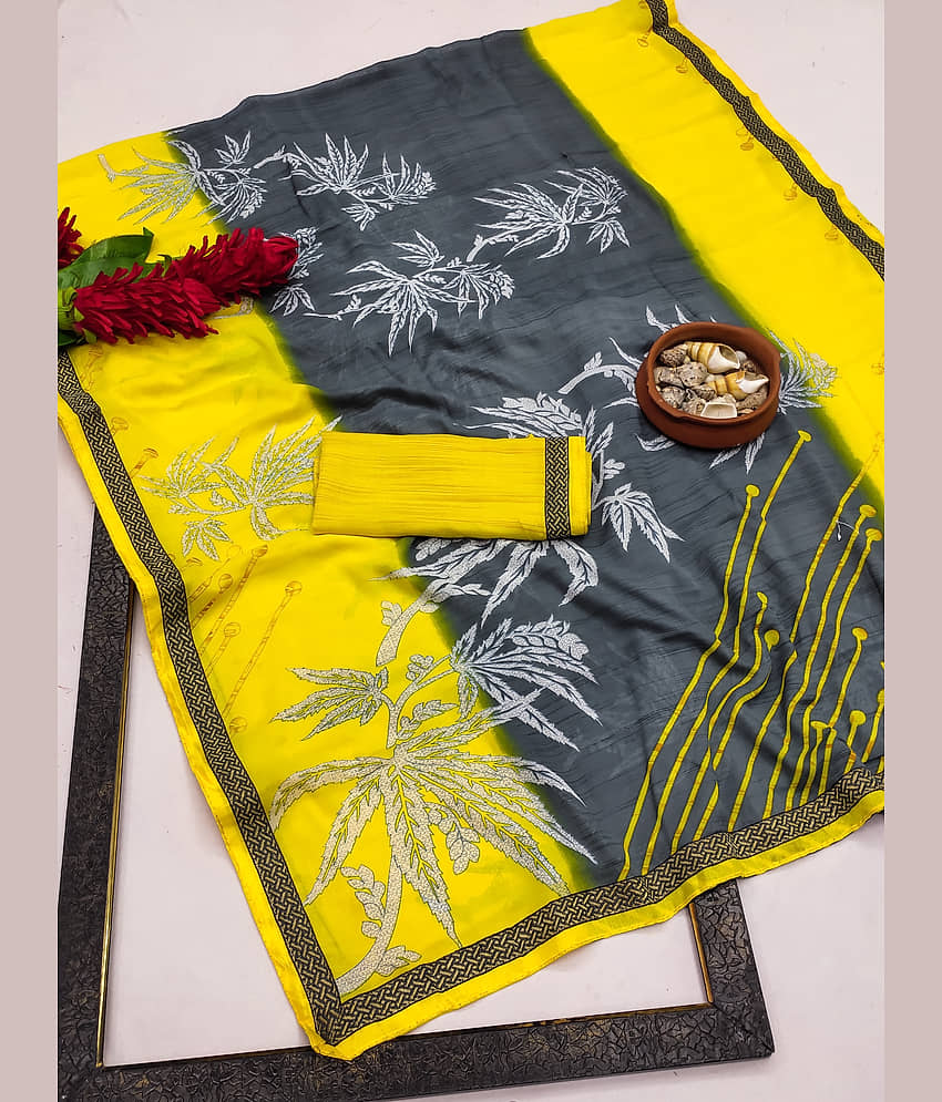 Kanooda Prints Georgette Printed Saree With Unstitched Blouse Piece ( Multicolor ) - Sarees | Buy online on ZillyBuy