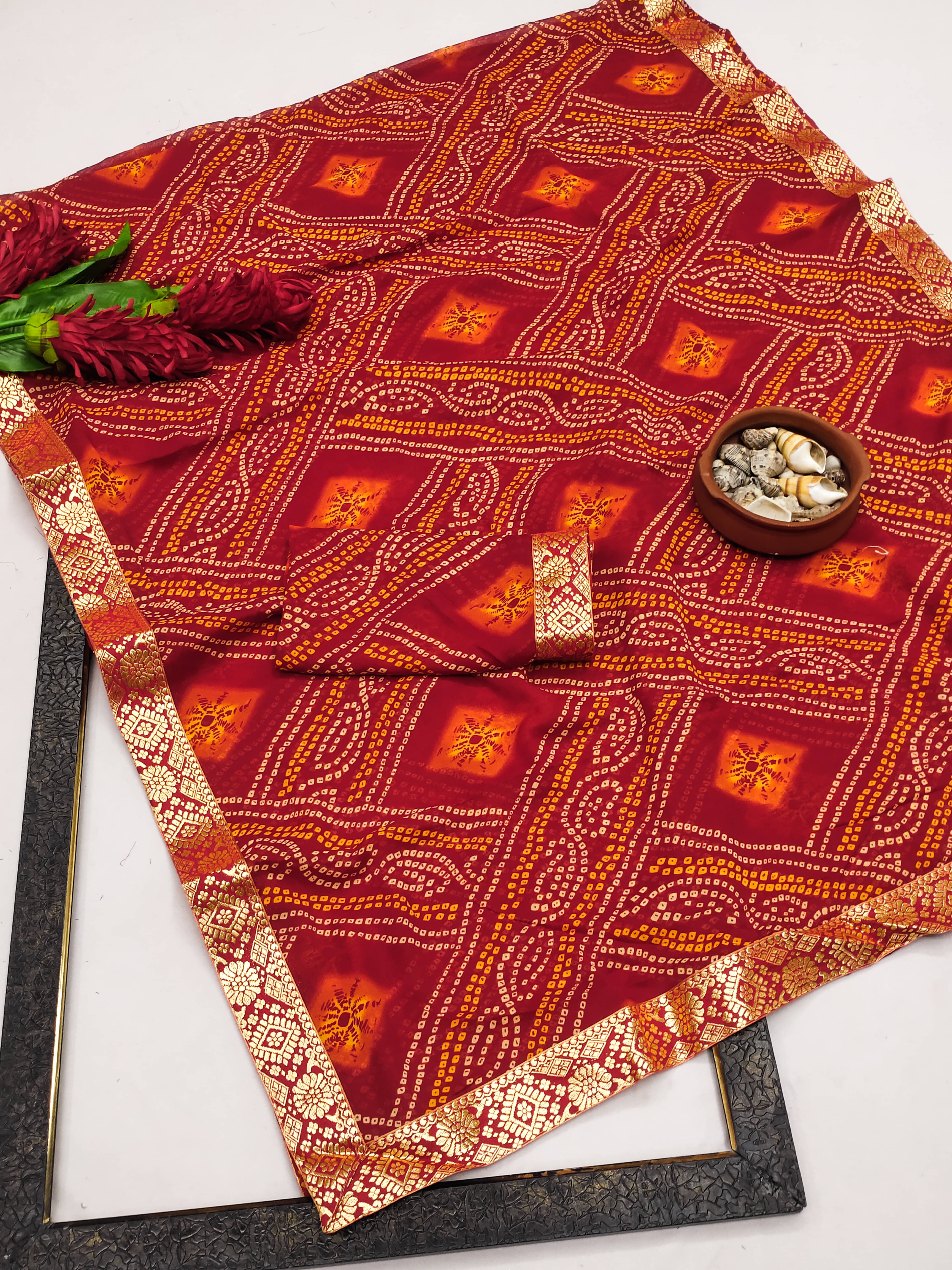     			Kanooda Prints Georgette Printed Saree With Unstitched Blouse Piece ( Red )