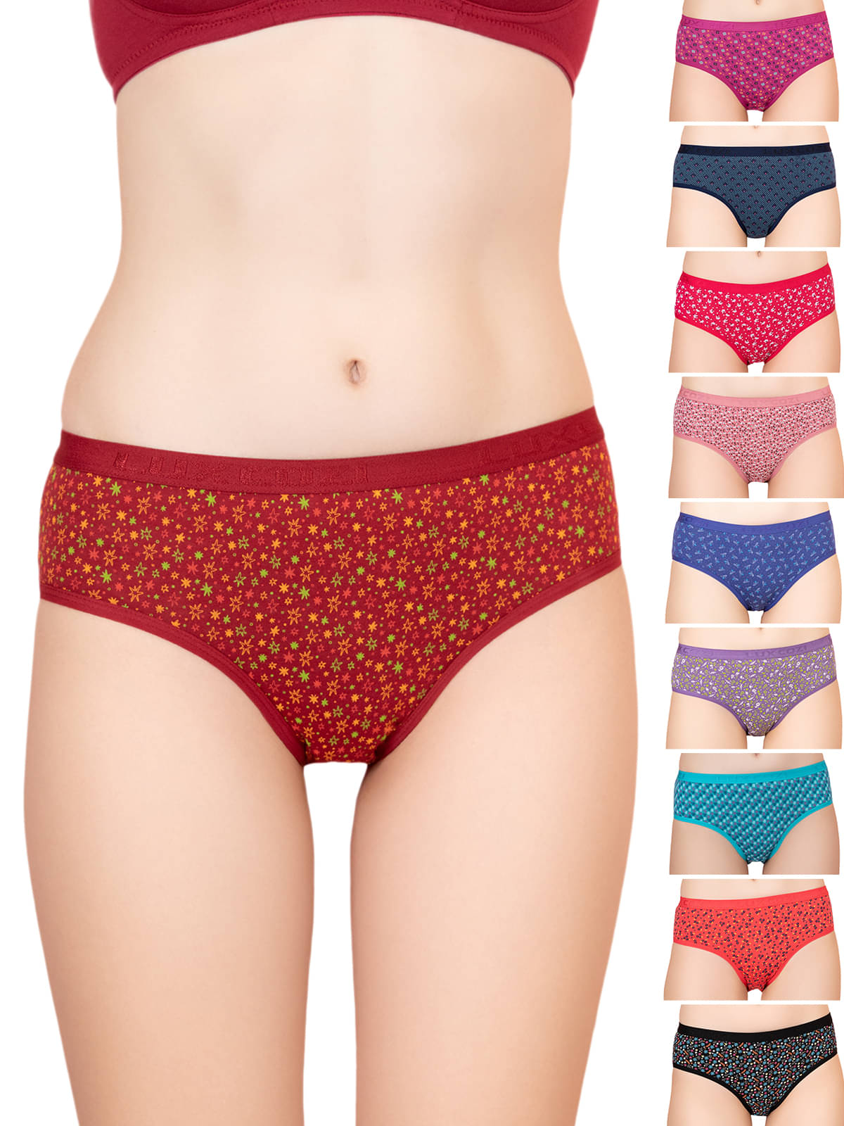 Lux Cozi Pack of 10 Cotton Hipster For Women ( Multi Color )     			Lux Cozi Pack of 10 Cotton Hipster For Women ( Multi Color )
