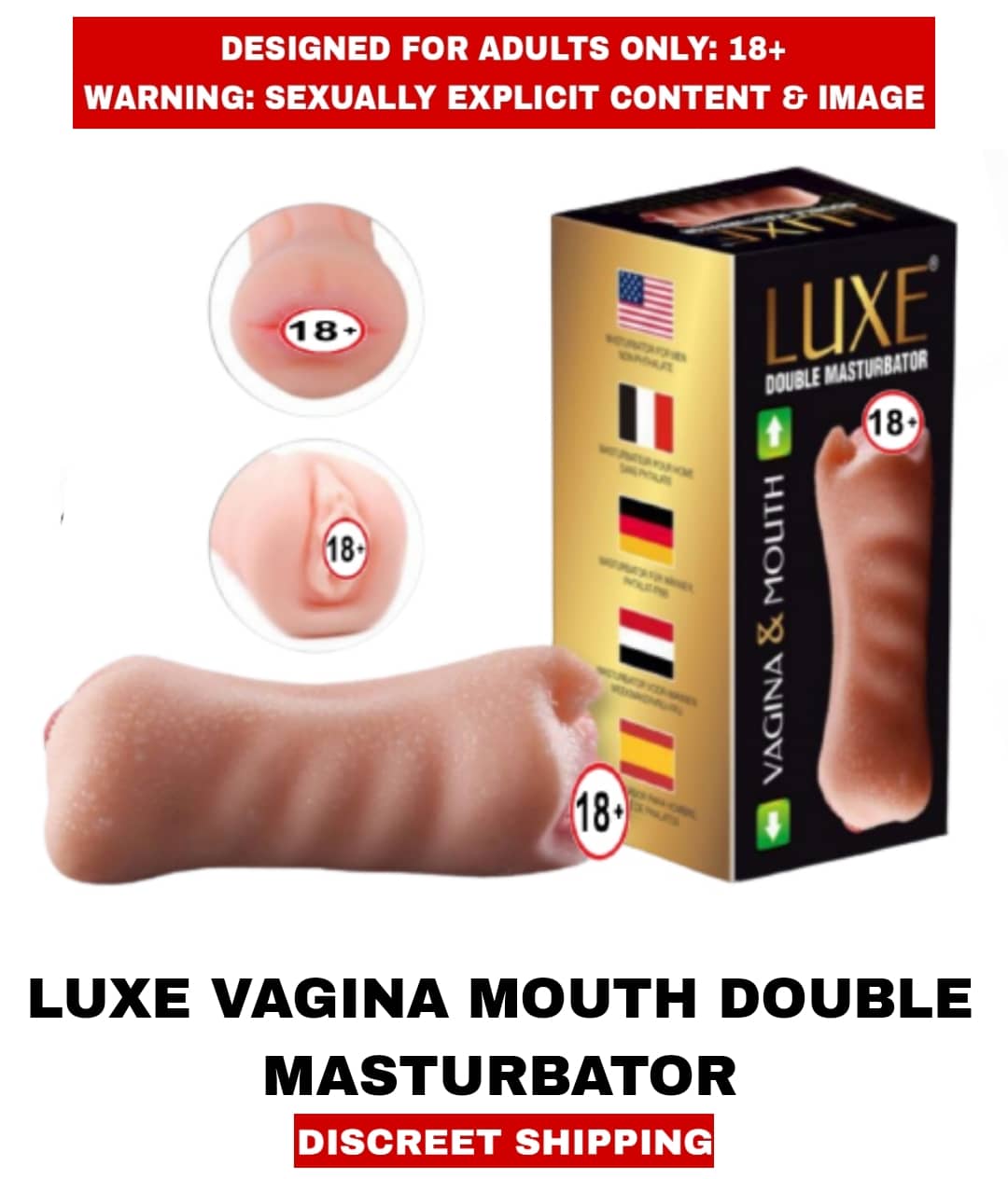 New Real Feel L U X E 2in1 Pocket Pussy Vagina and Mouth Double Side Silicon Masturbator Male Sexy Toy For Men