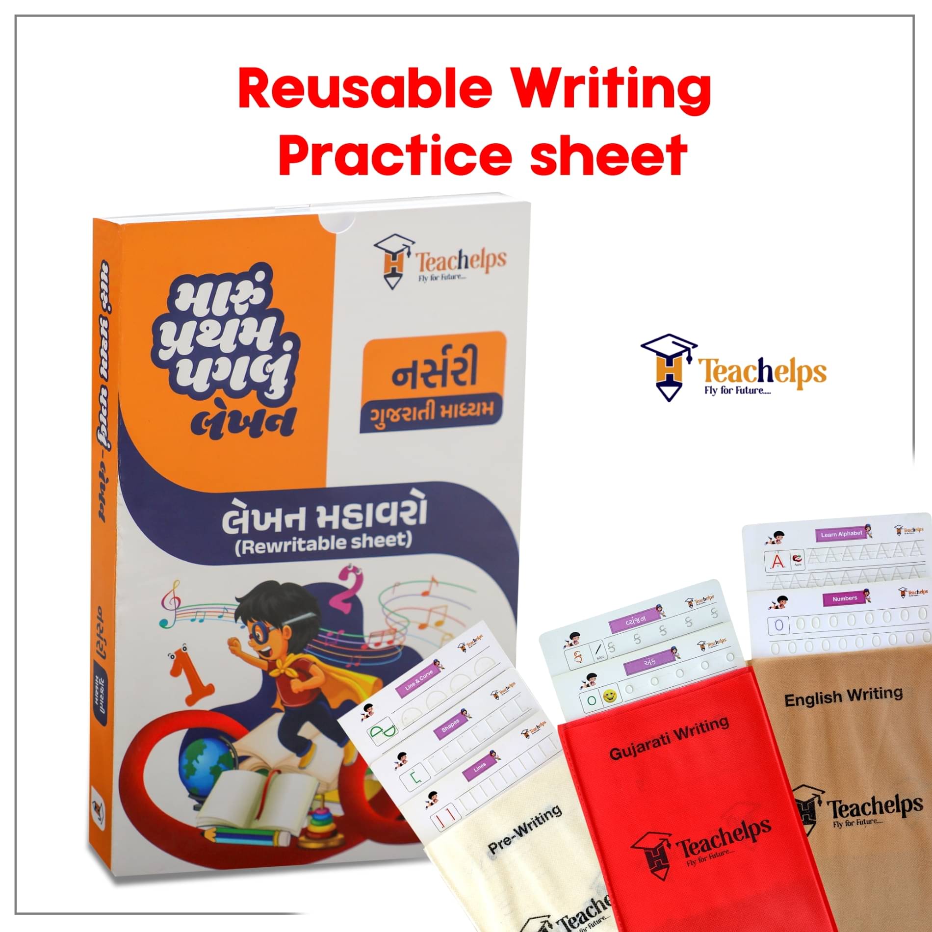     			Nursery Writing Worksheets - Gujarati Medium - Reusable - Subject Prewriting English Gujarati - 1 Pen Set