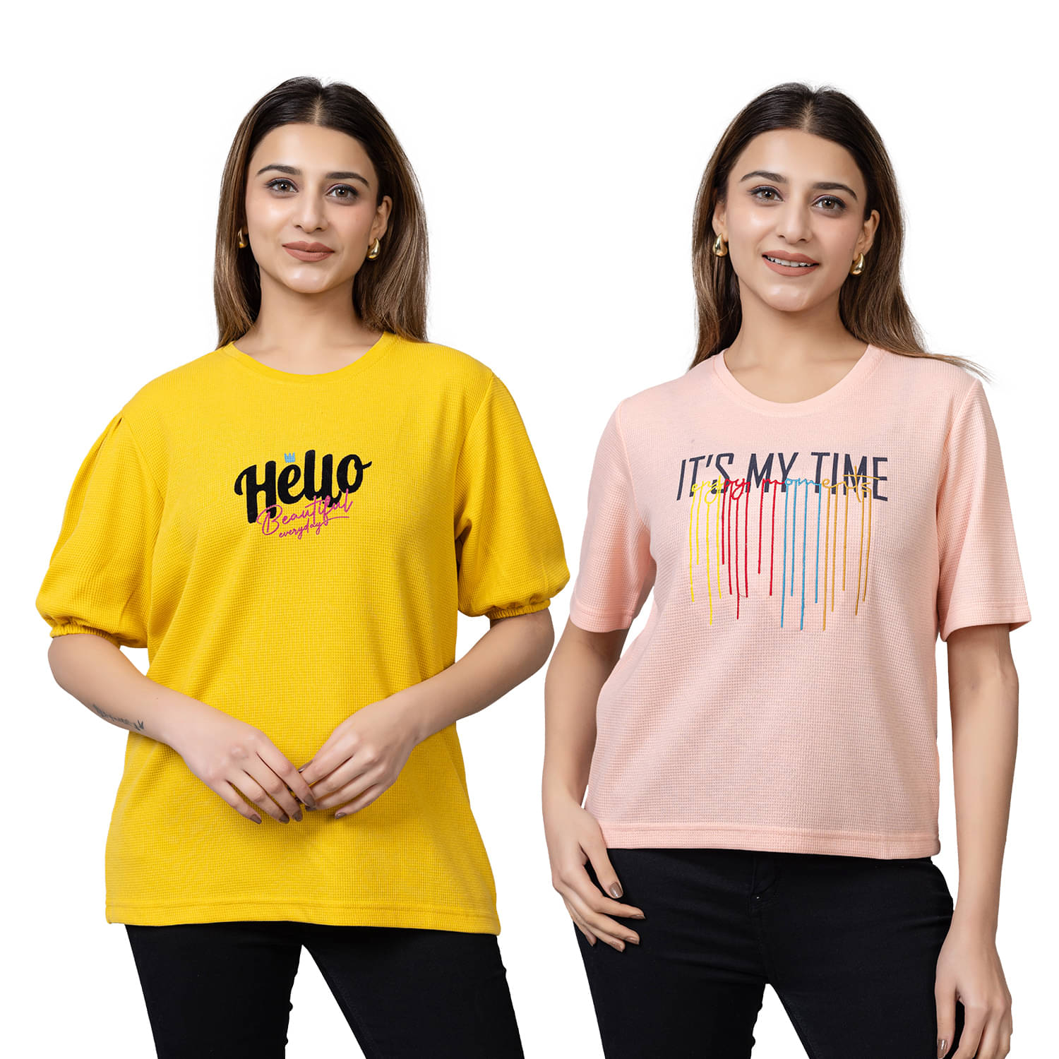 PROBASIC Women Cotton Blend Printed Slim Fit Round Neck T-Shirt ( Multicolor 6 ) PROBASIC Women Cotton Blend Printed Slim Fit Round Neck T-Shirt ( Multicolor 6 )