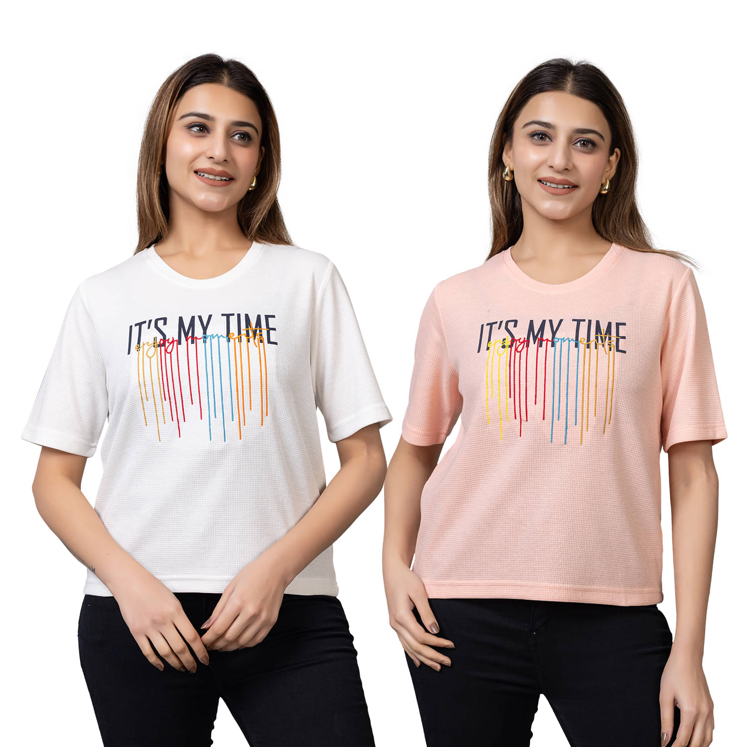 PROBASIC Women Cotton Blend Printed Slim Fit Round Neck T-Shirt ( Multicolor 5 ) PROBASIC Women Cotton Blend Printed Slim Fit Round Neck T-Shirt ( Multicolor 5 )