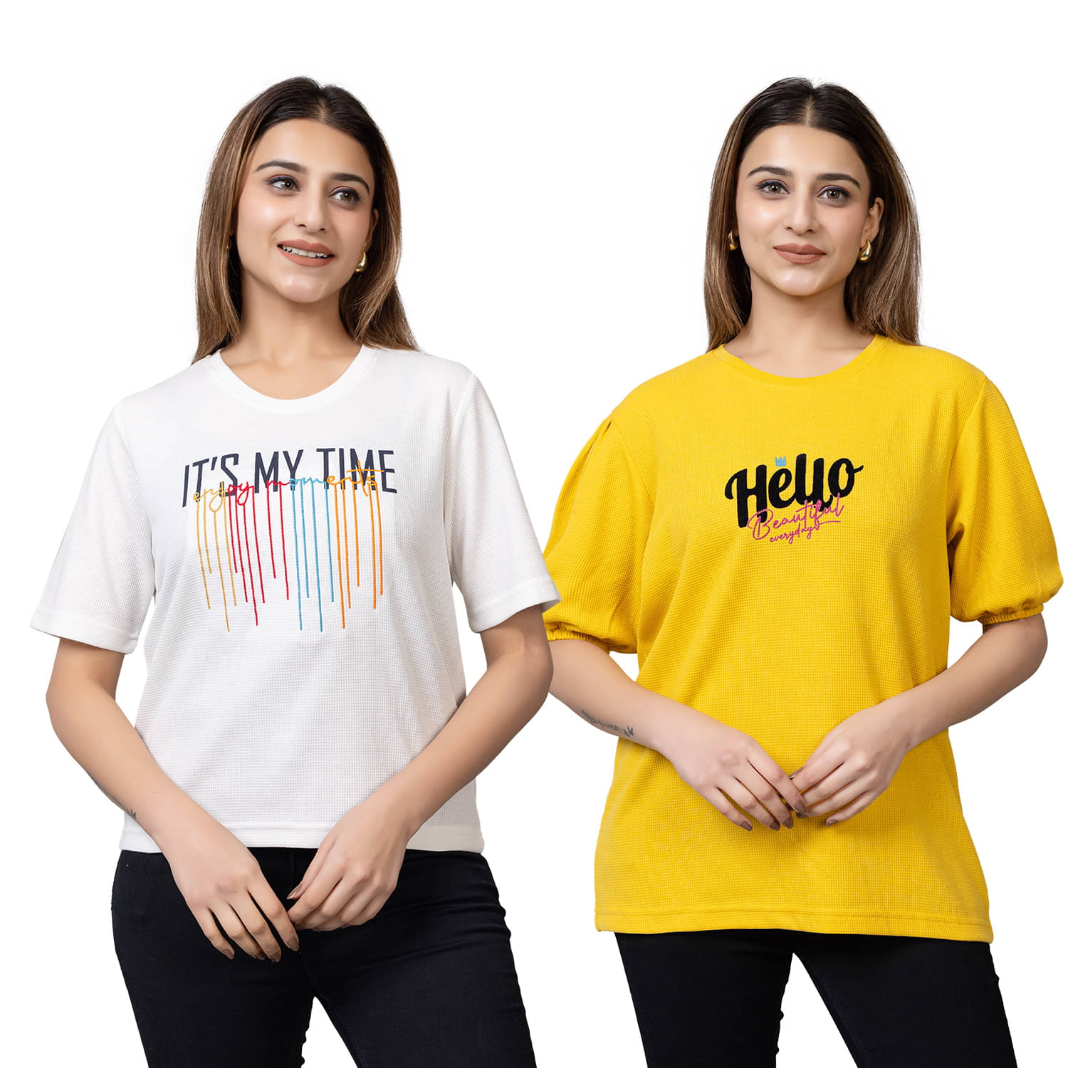 PROBASIC Women Cotton Blend Printed Slim Fit Round Neck T-Shirt ( Multicolor 6 ) PROBASIC Women Cotton Blend Printed Slim Fit Round Neck T-Shirt ( Multicolor 6 )