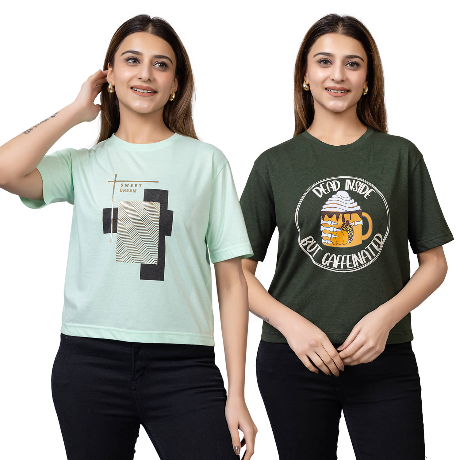 PROBASIC Women Cotton Blend Printed Slim Fit Round Neck T-Shirt ( Multicolor 4 ) PROBASIC Women Cotton Blend Printed Slim Fit Round Neck T-Shirt ( Multicolor 4 )