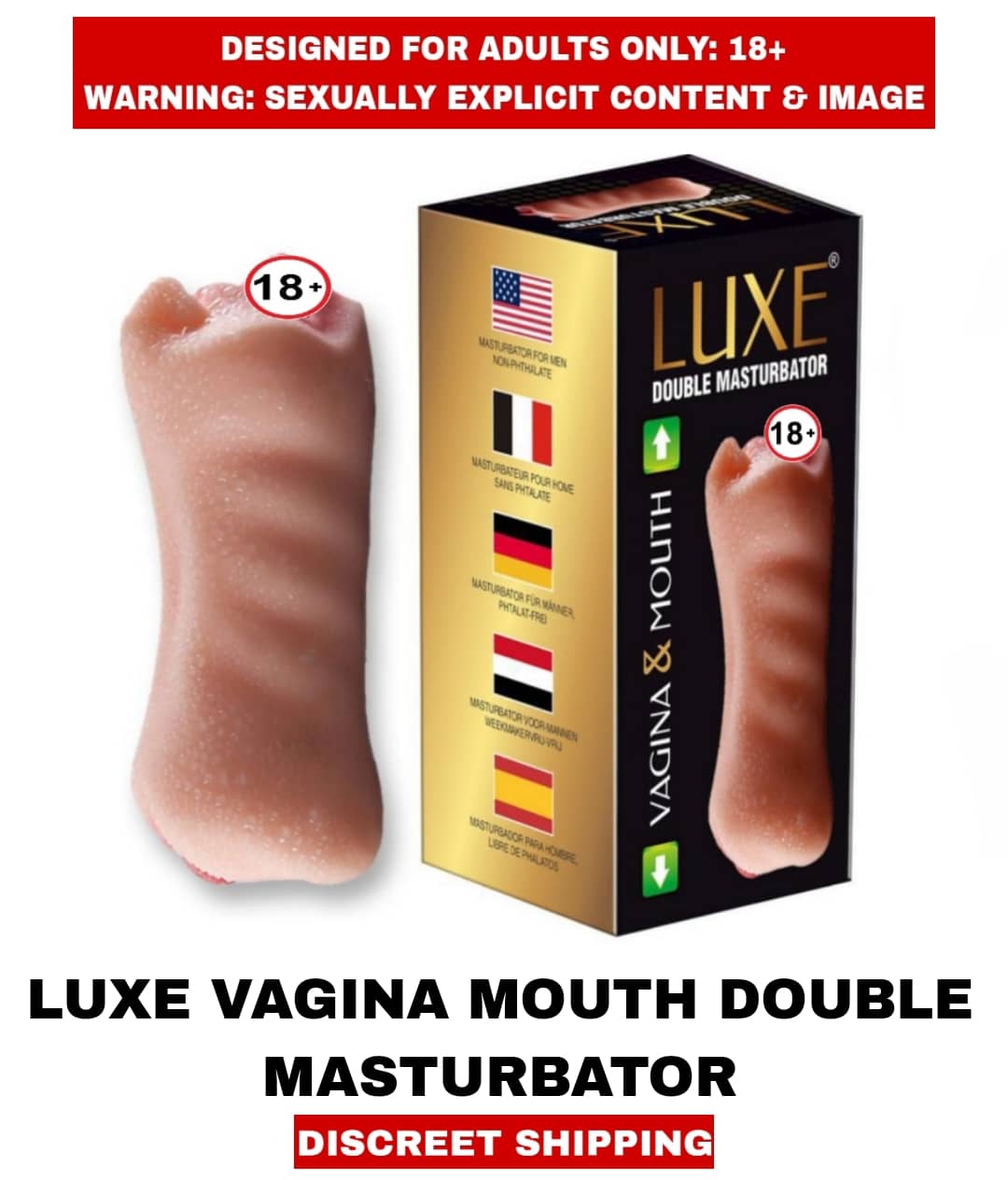 Premium Quality New Sexy toy L U X E 2in1 Pocket Pussy Vagina and Mouth Double Side Silicon Masturbator For Men