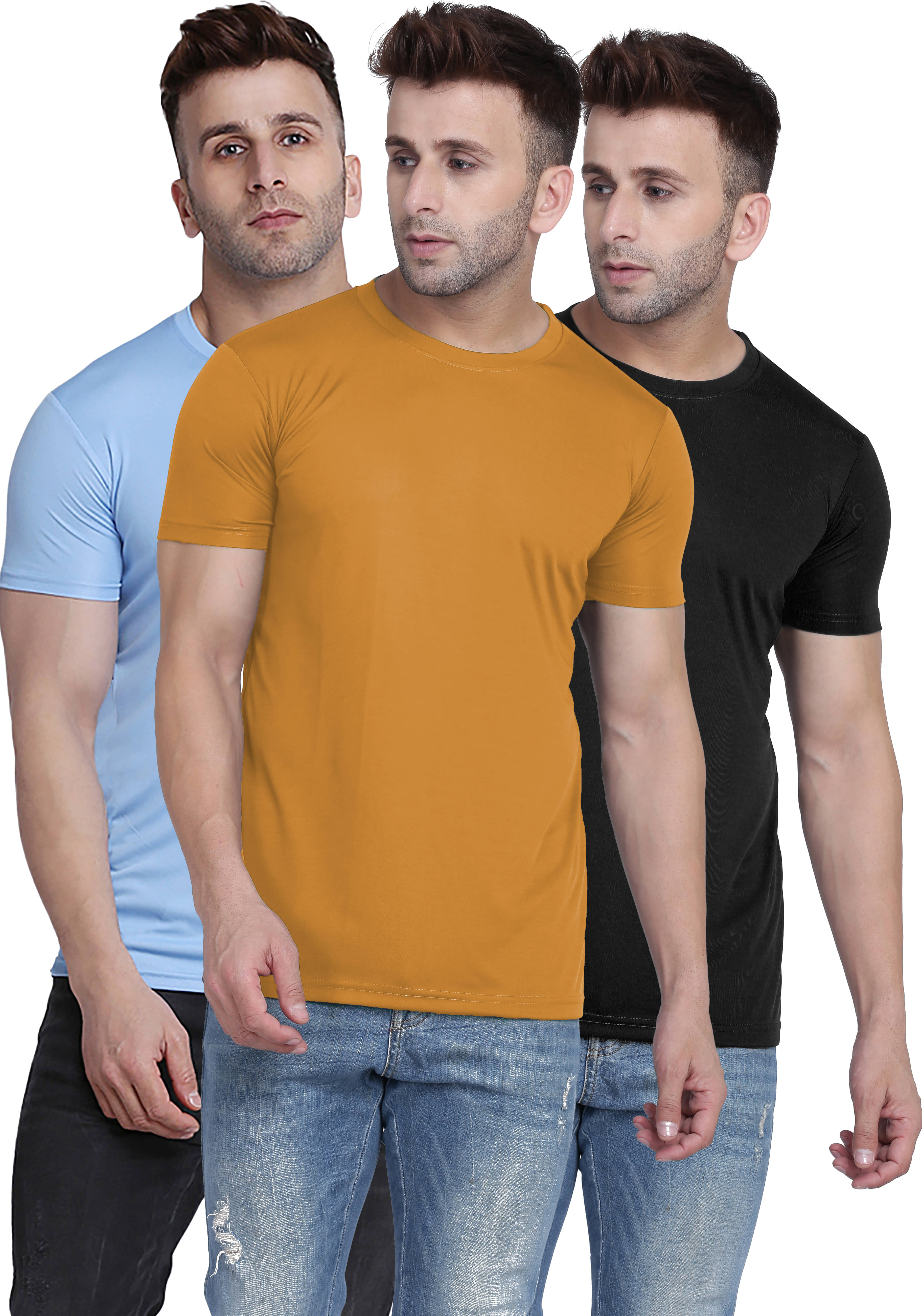 TQH Polyester Slim Fit Solid Half Sleeves Men's Round T-Shirt - Multicolor6 ( Pack of 1 )