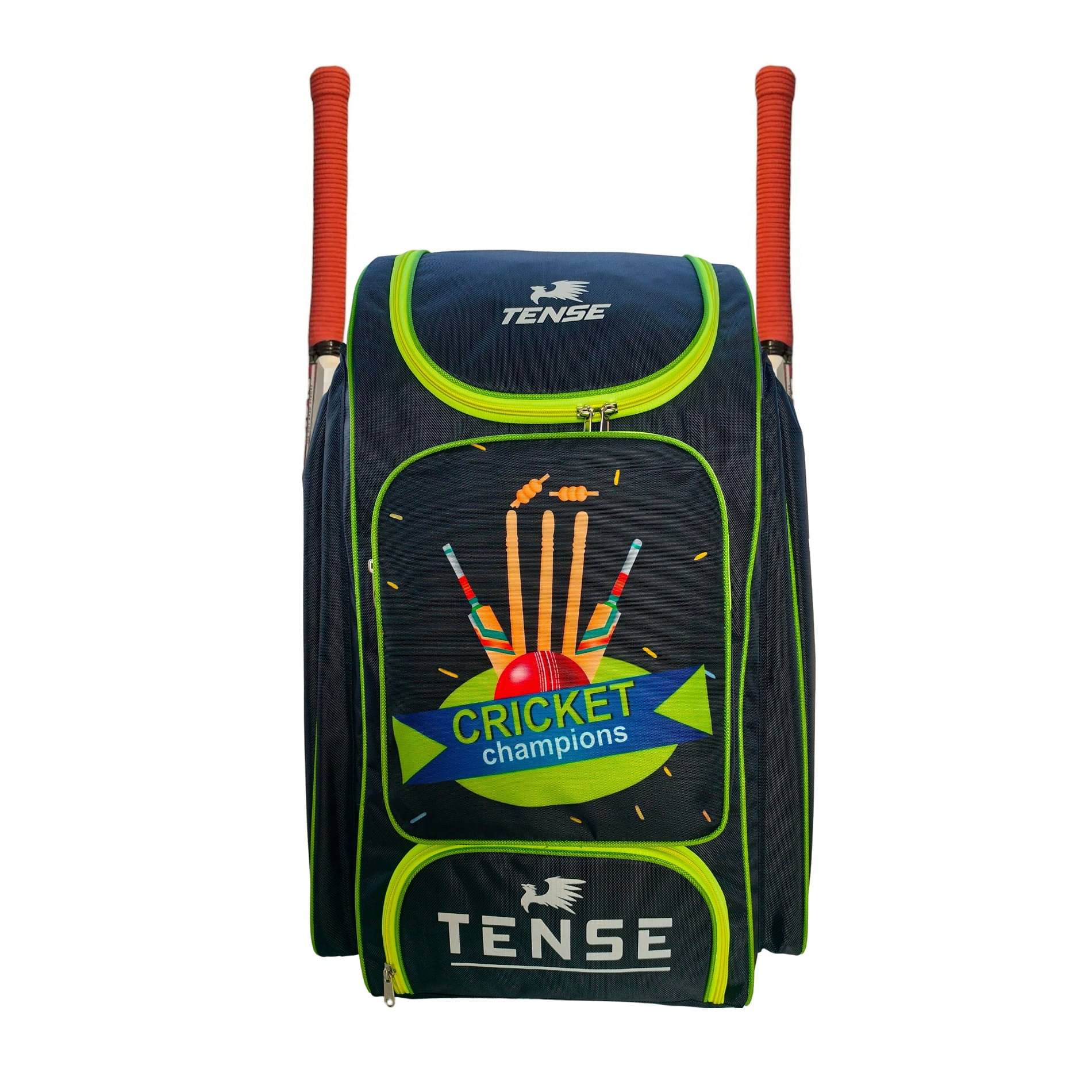     			Tense Green Cricket Kit Bag with 2 Side Bat Pockets & Separate Shoe Compartment Backpack