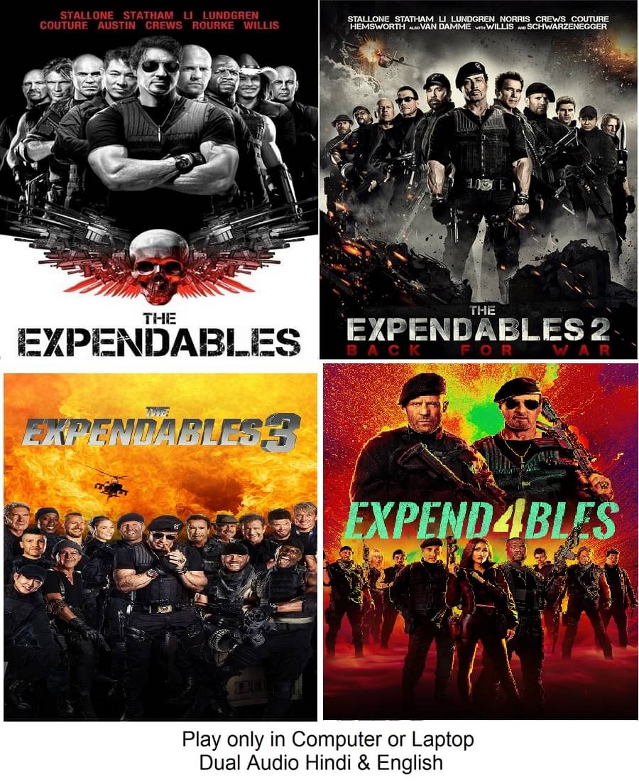     			The Expendables 1 to 4 Film series in Hindi & English both Play only in Computer or Laptop HD Print without poster