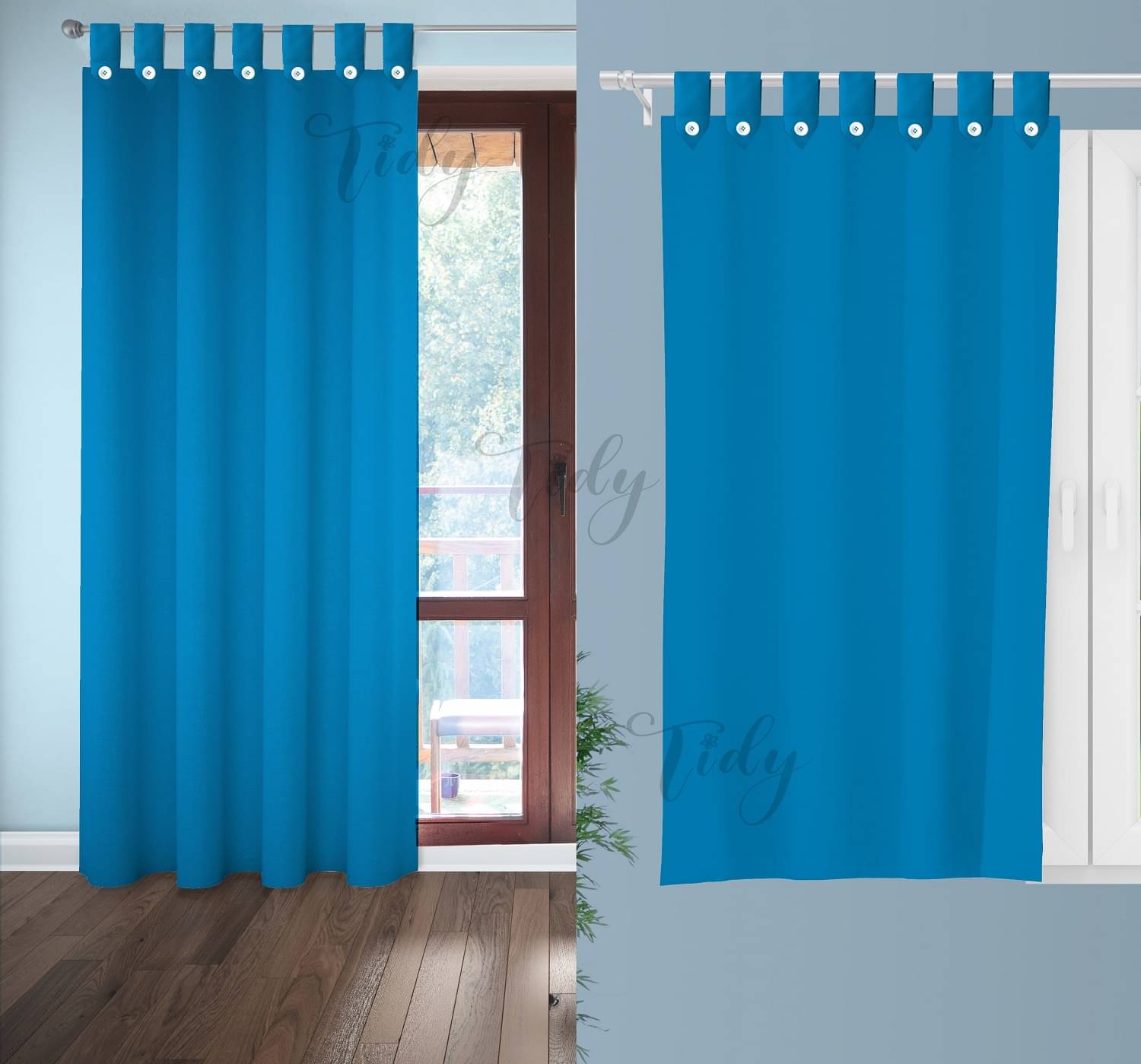     			Tidy Solid Room Darkening Loop Curtain 6.5 ft ( Pack of 2 ) - Blue