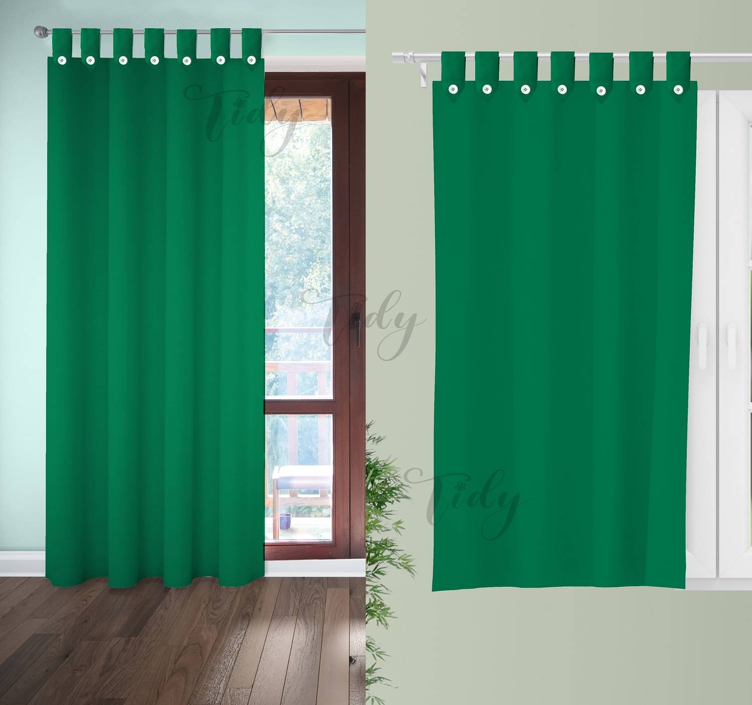     			Tidy Solid Room Darkening Loop Curtain 6.5 ft ( Pack of 2 ) - Green