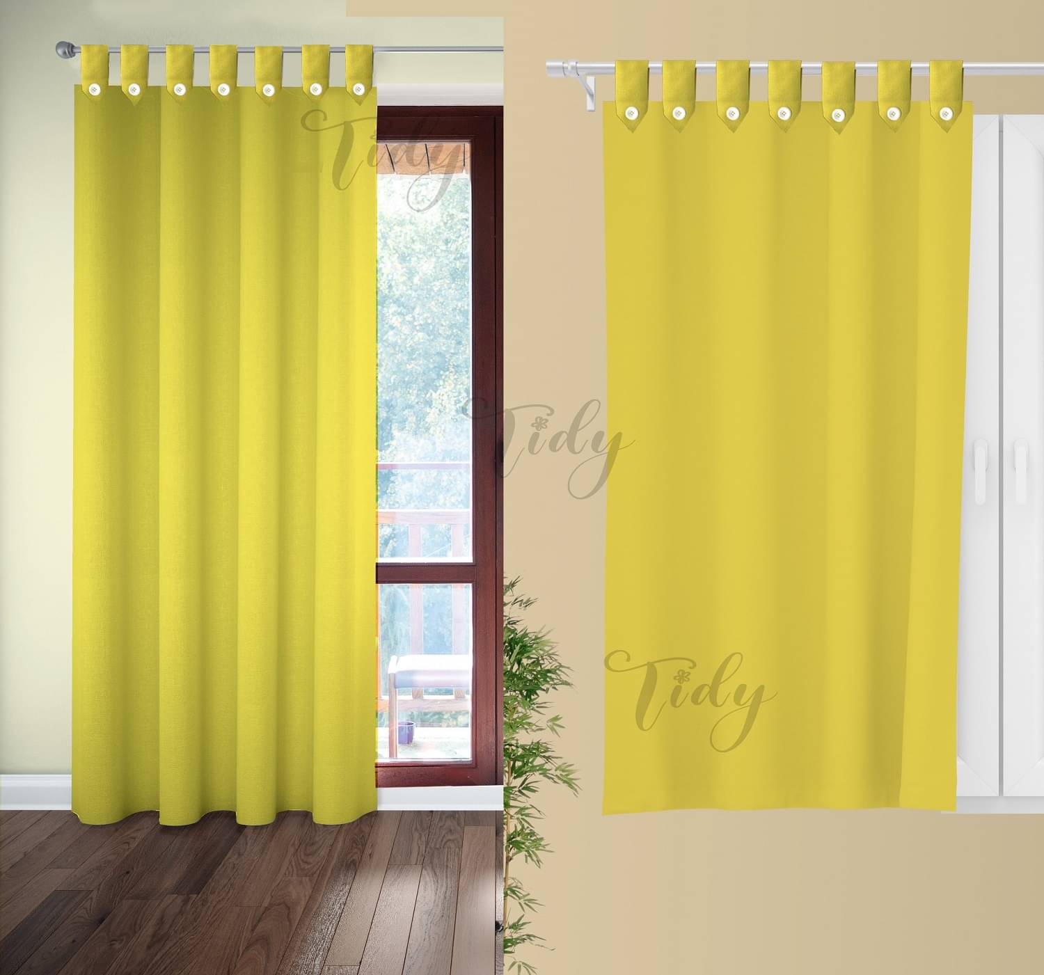     			Tidy Solid Room Darkening Loop Curtain 6.5 ft ( Pack of 2 ) - Yellow
